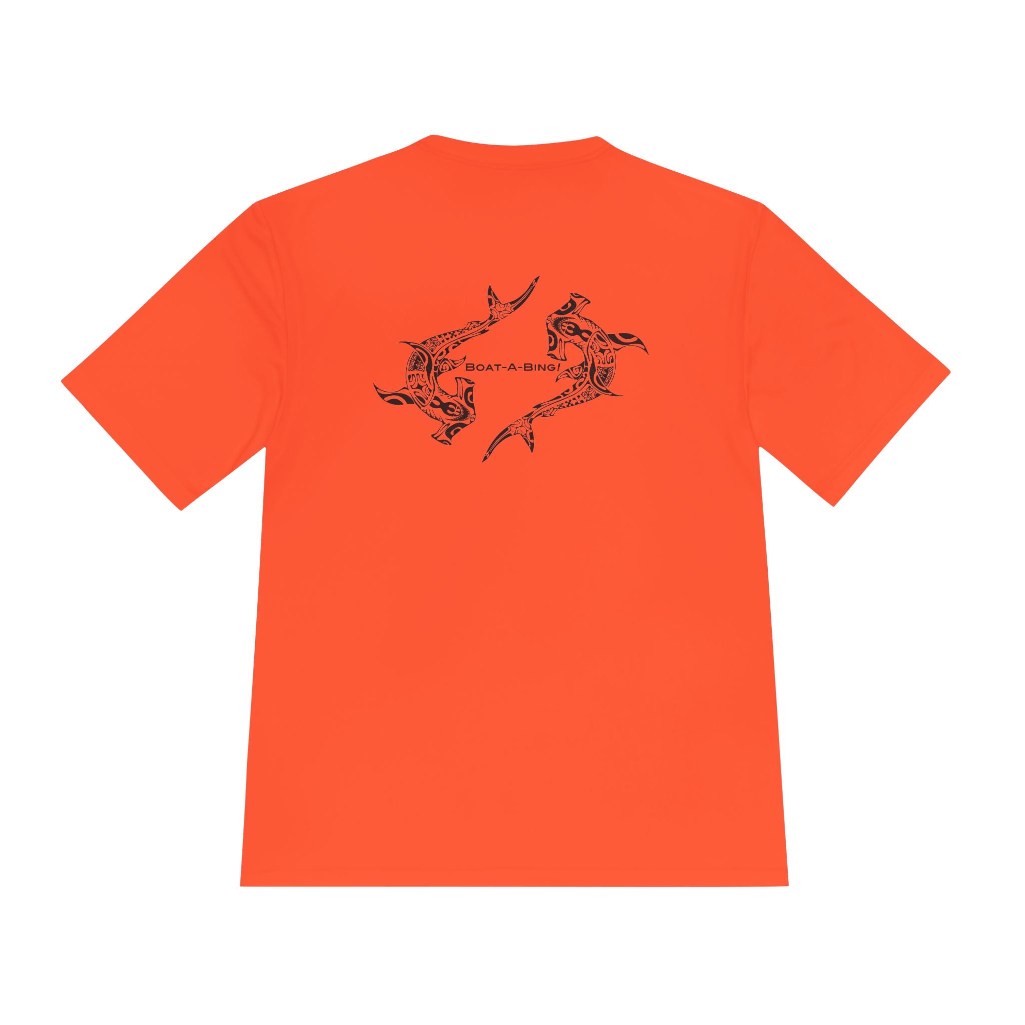 Boat-A-Bing Hammerheads hammerhead sharks moisture-wicking performance boating tee, original hand-drawn back print