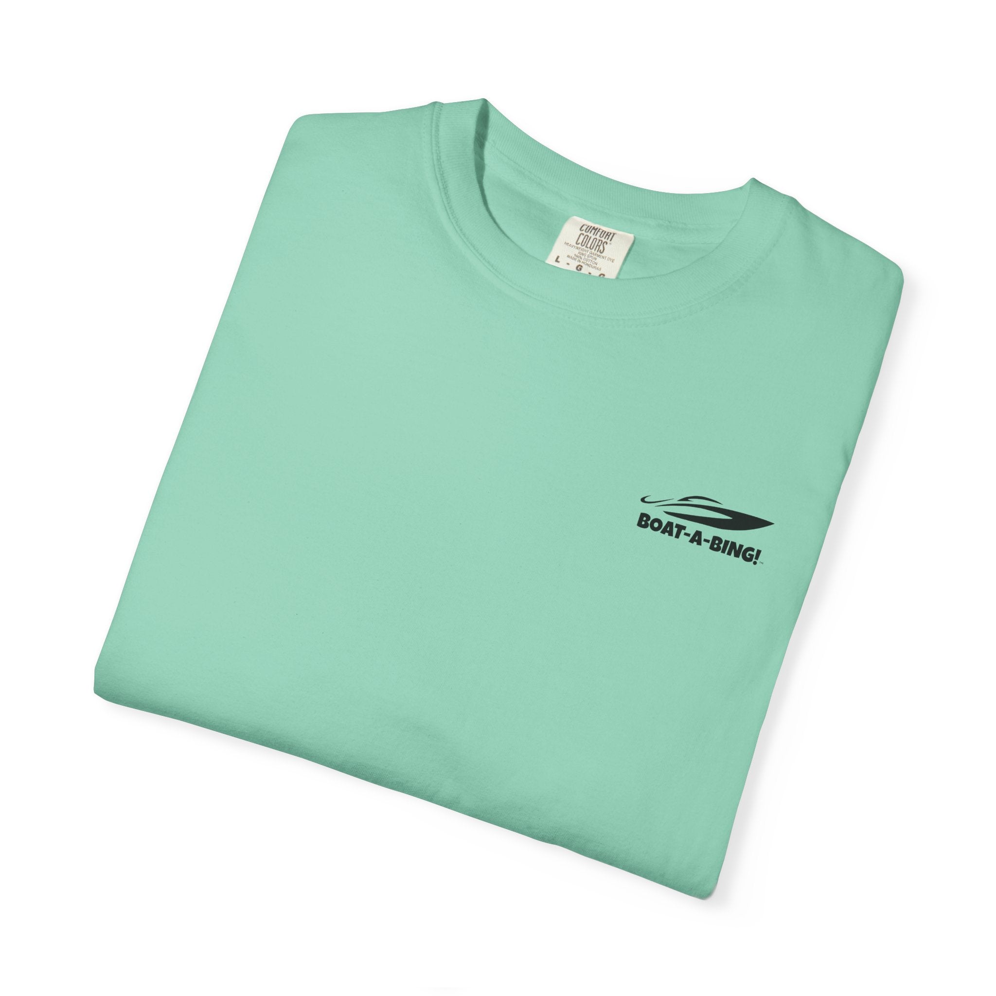 Boat-A-Bing Tiki Shark garment-dyed cotton boating tee, back print