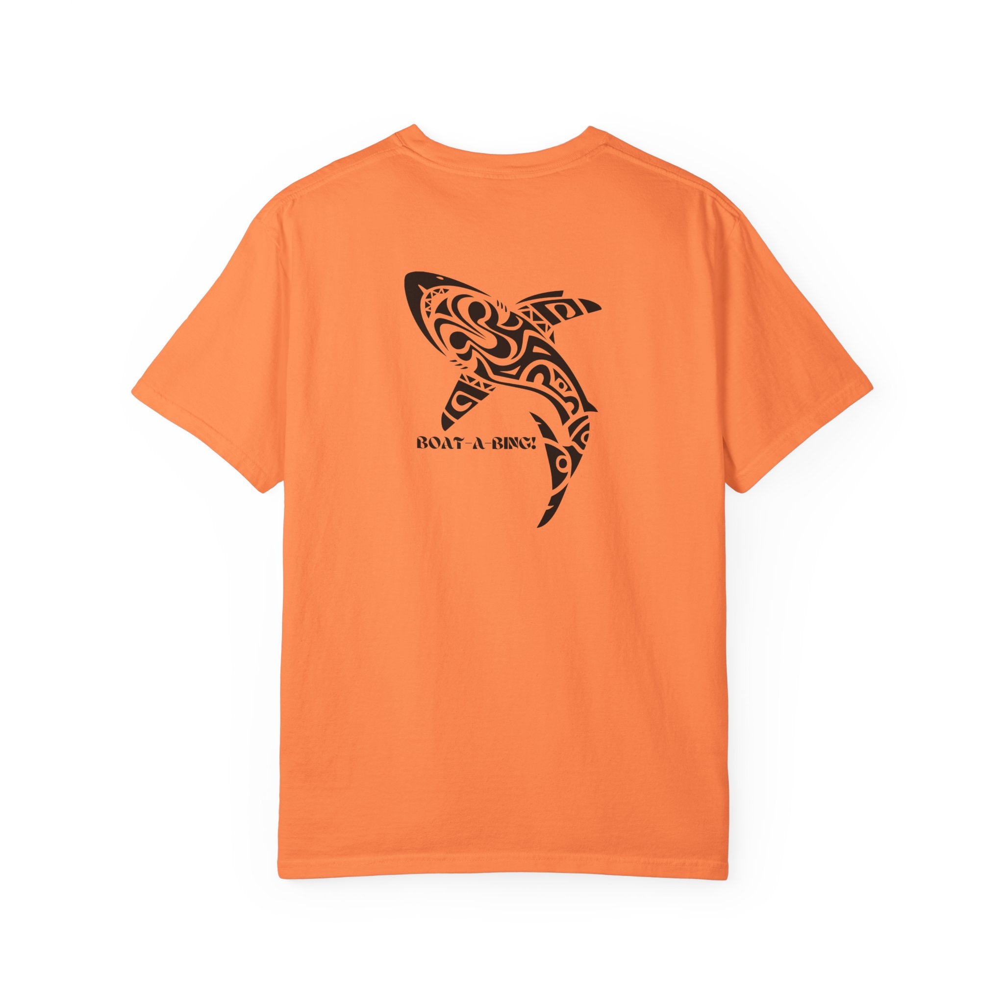 Boat-A-Bing Tiki Shark garment-dyed cotton boating tee, back print