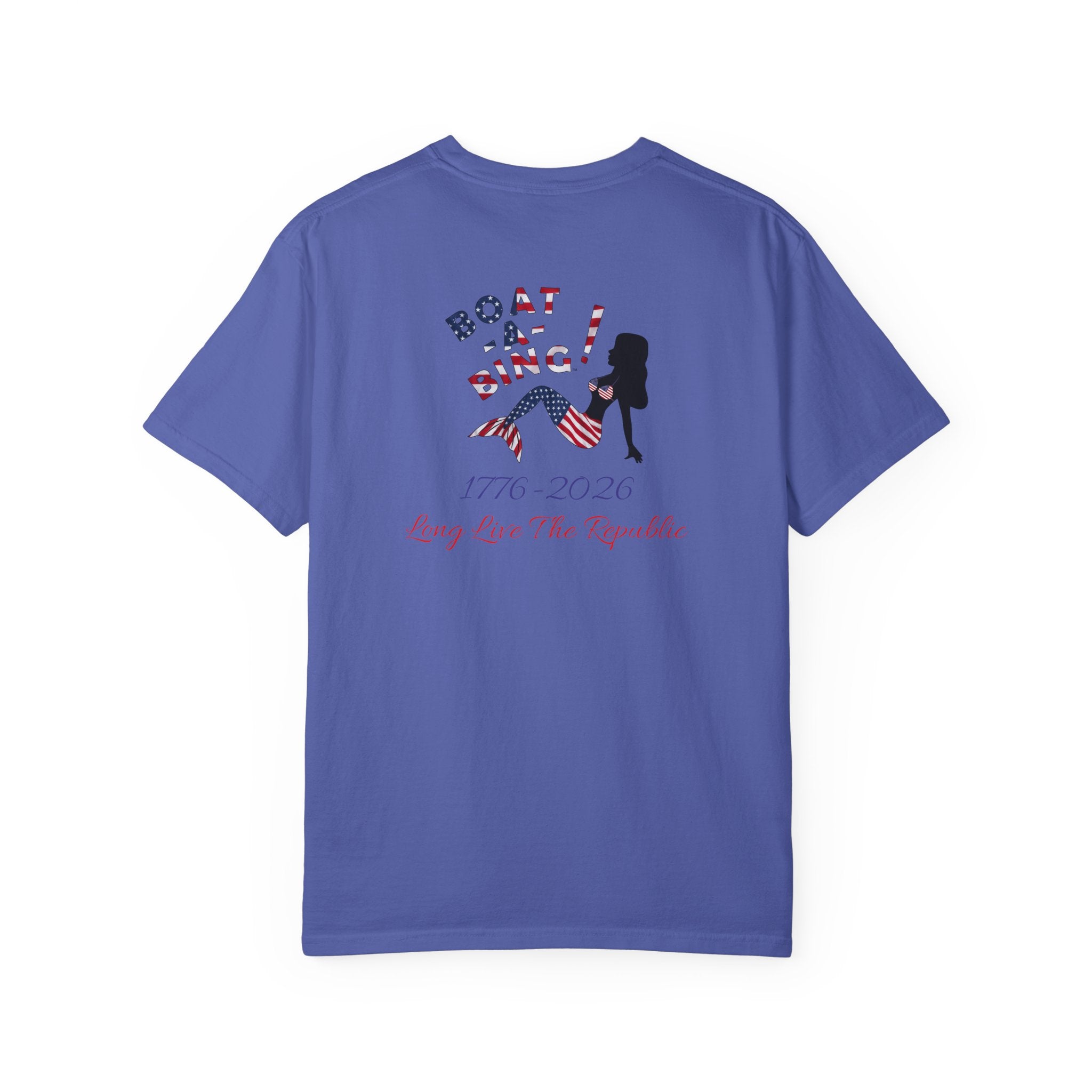 Boat-A-Bing Sirena USA 250 red white and blue limited edition mermaid garment-dyed cotton tee, back print