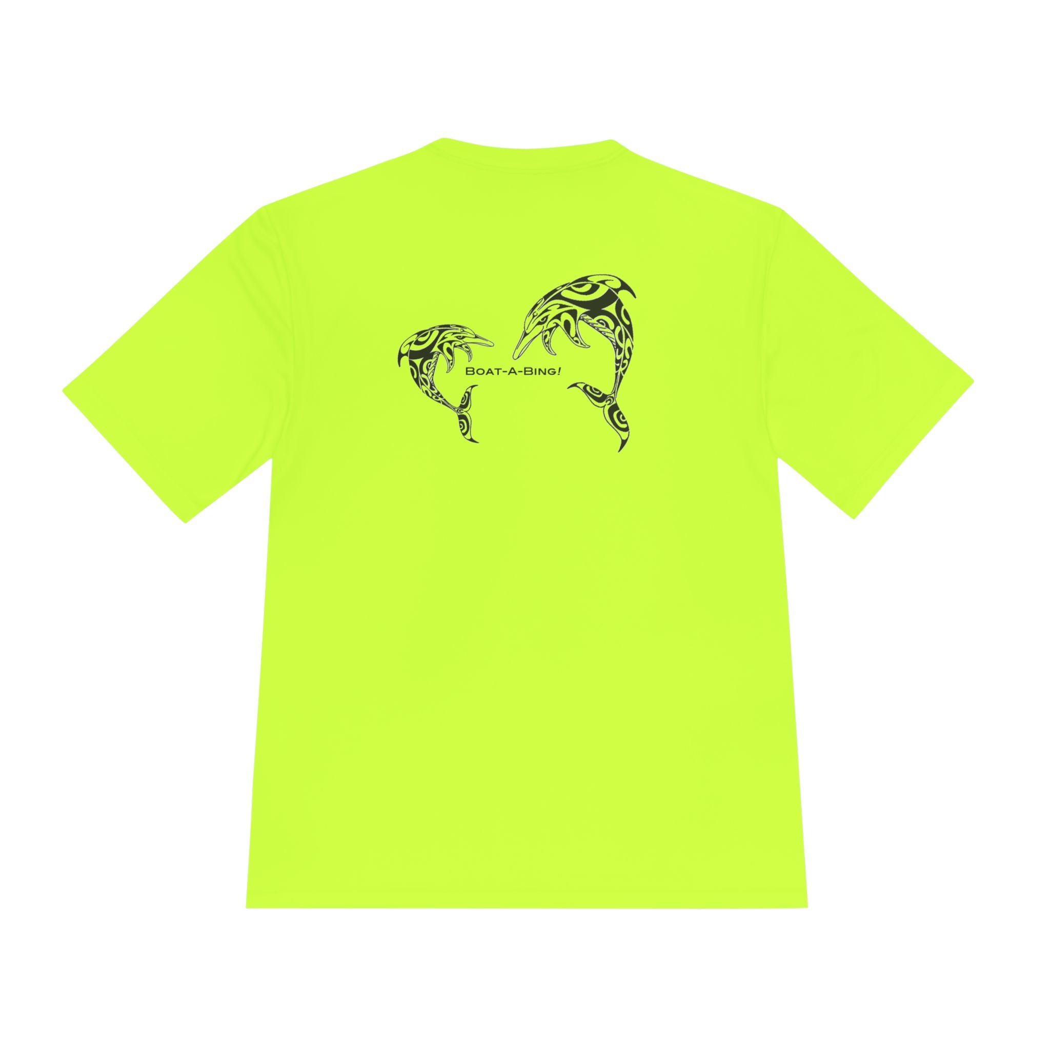 Boat-A-Bing dolphins moisture-wicking performance boating tee, back print