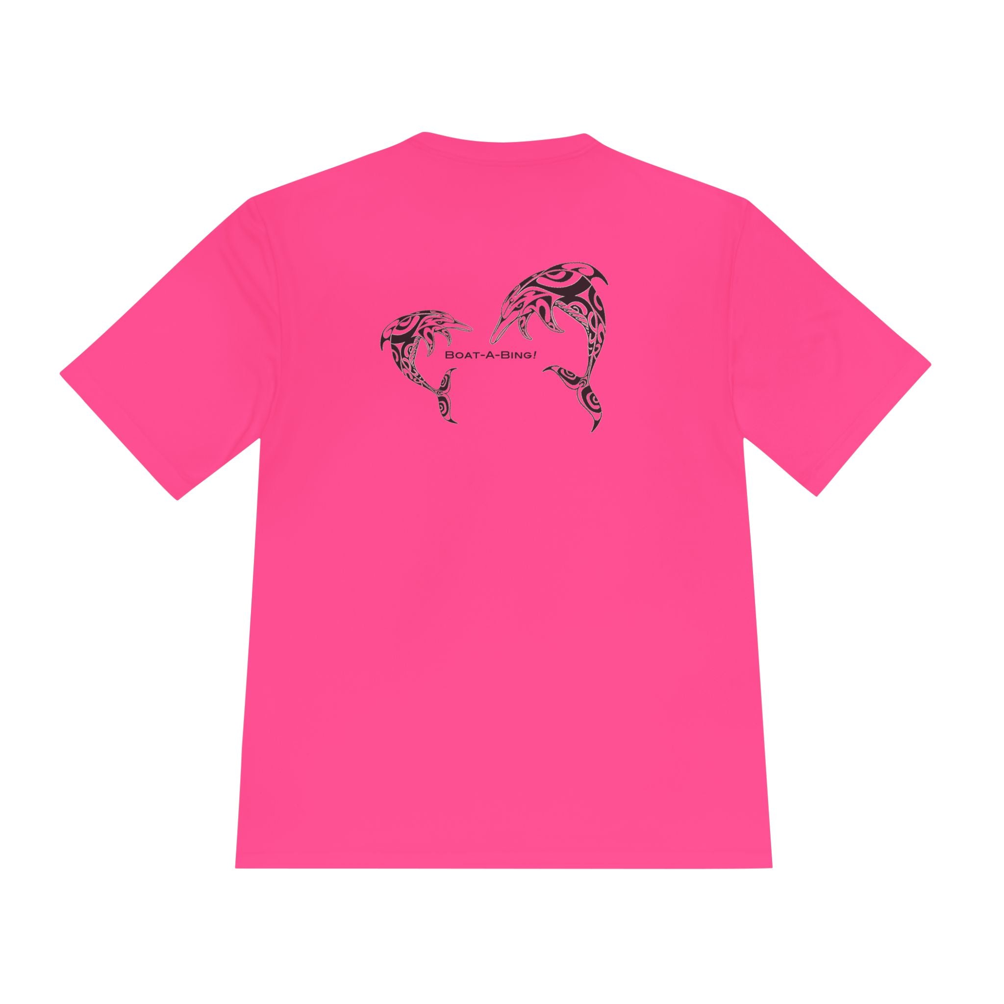 Boat-A-Bing dolphins moisture-wicking performance boating tee, back print