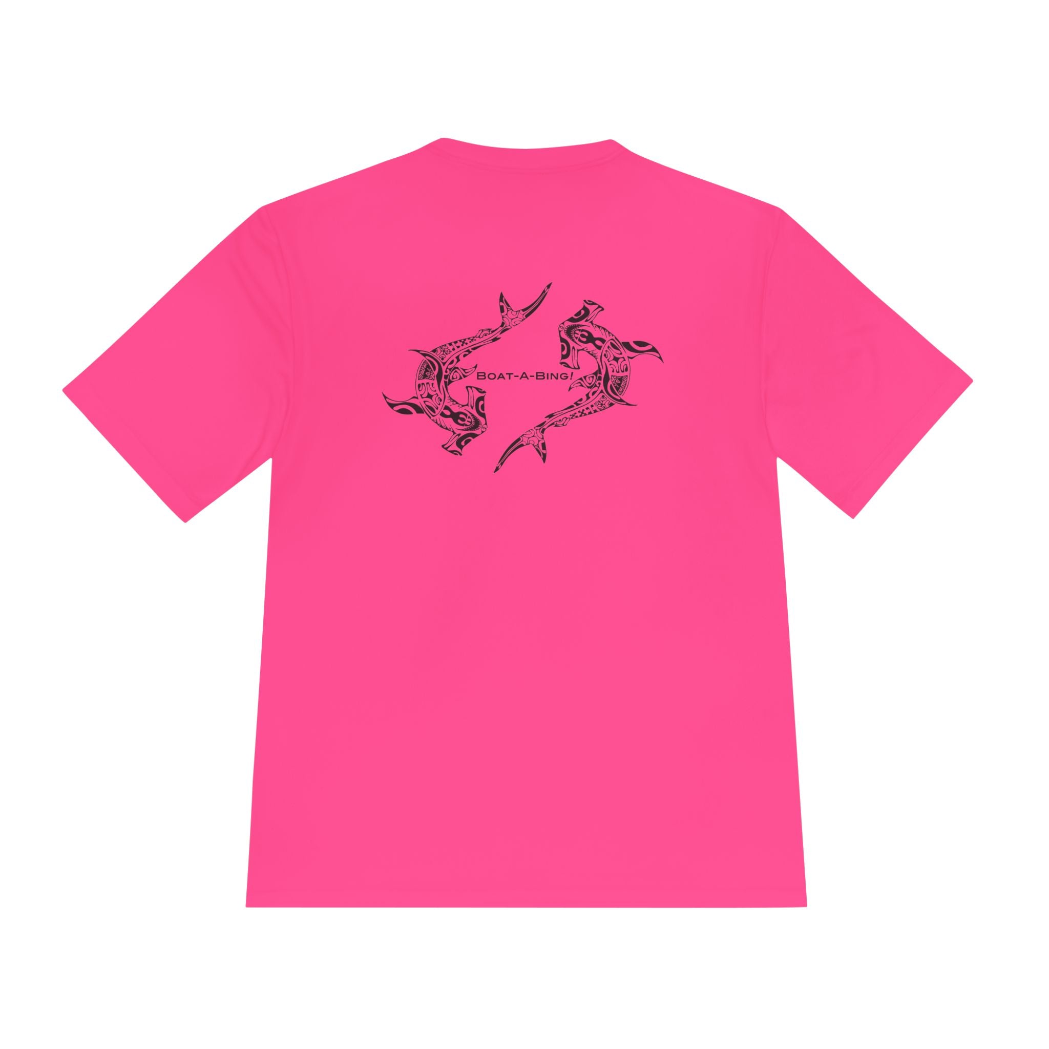 Boat-A-Bing Hammerheads hammerhead sharks moisture-wicking performance boating tee, original hand-drawn back print