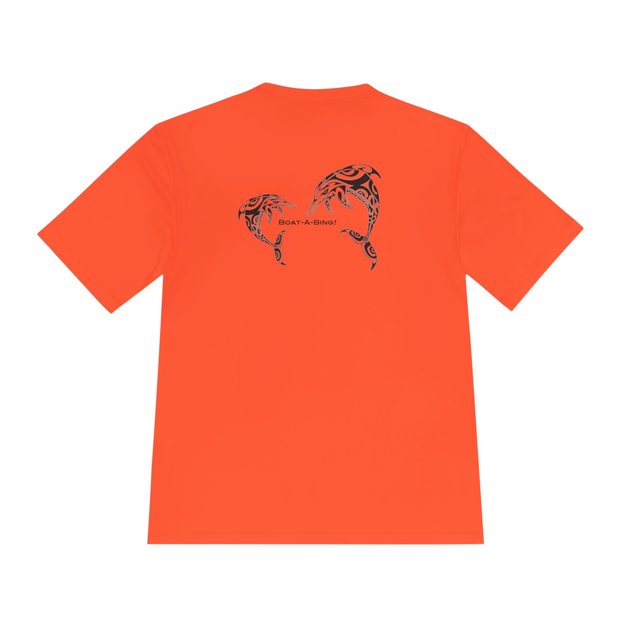 Boat-A-Bing dolphins moisture-wicking performance boating tee, back print