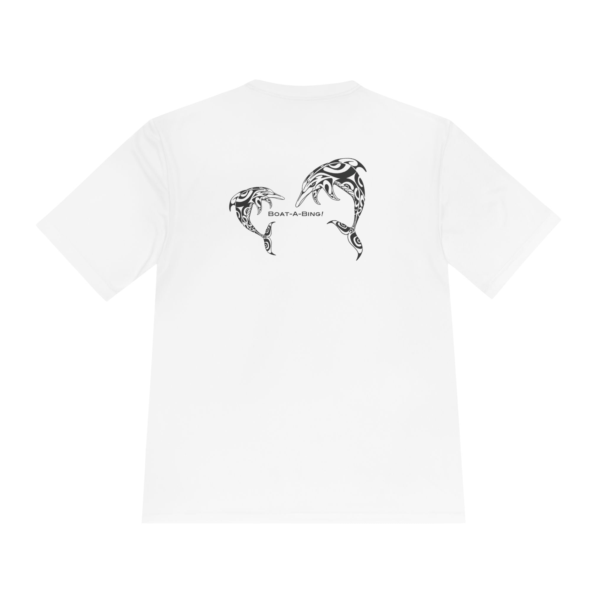 Boat-A-Bing dolphins moisture-wicking performance boating tee, back print