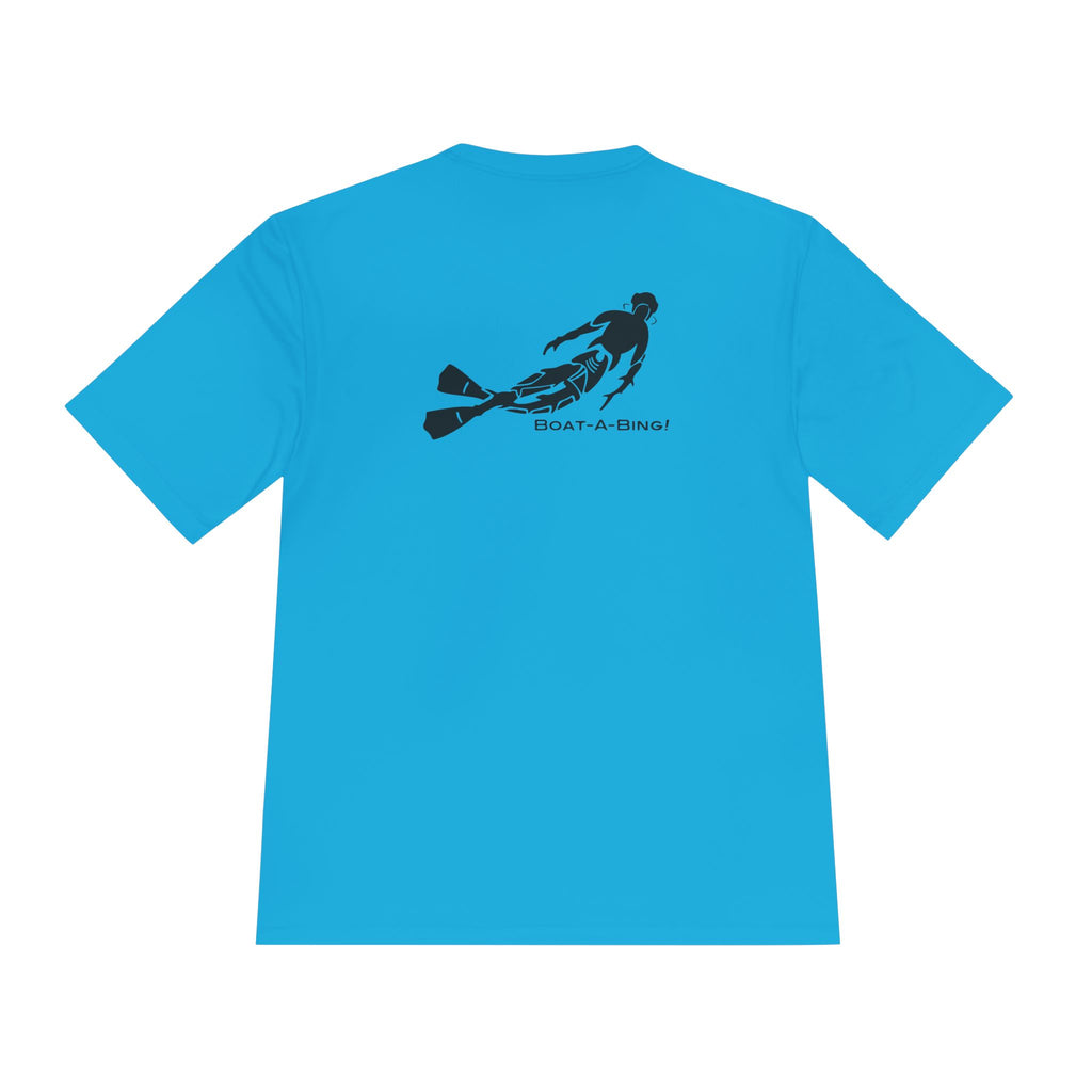 Boat-A-Bing Bottom Time diver moisture-wicking performance boating tee, back print