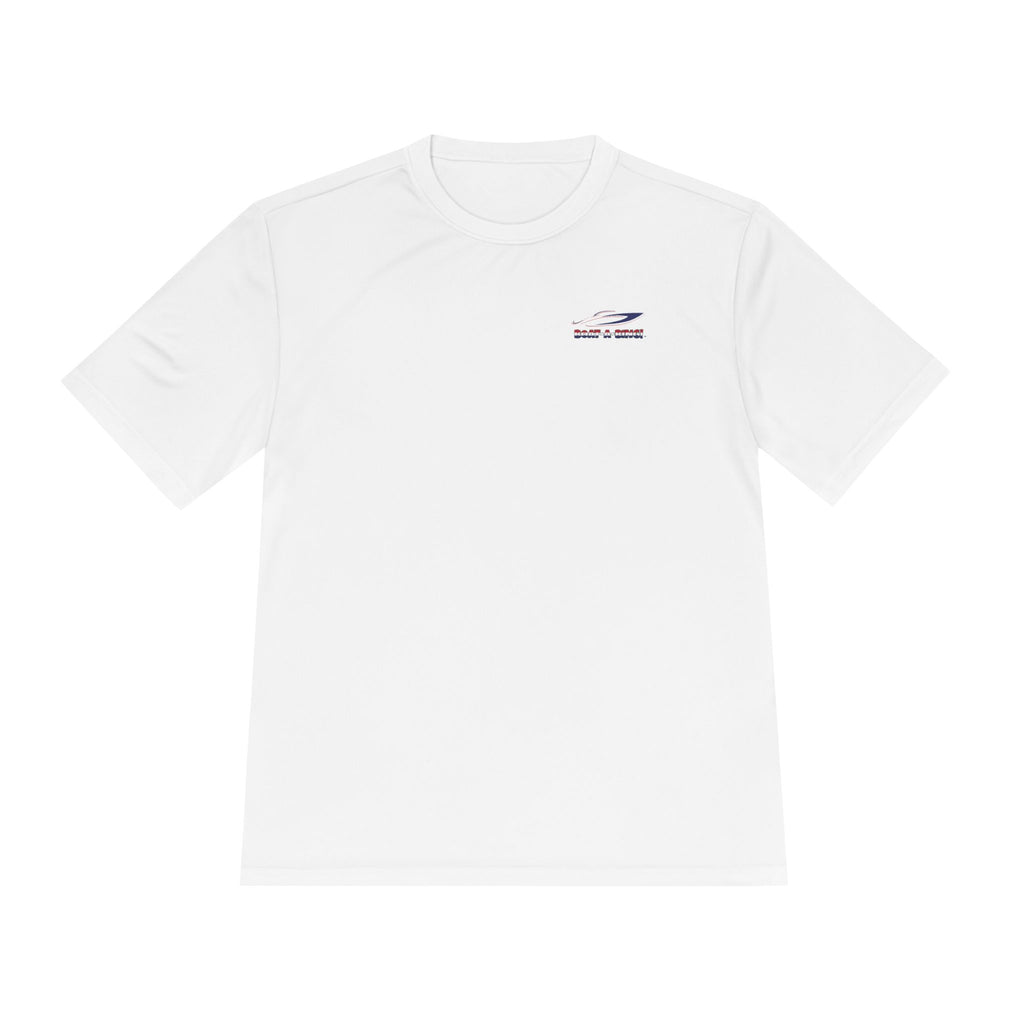 Boat-A-Bing Sirena USA 250 red white and blue limited edition mermaid moisture-wicking performance tee, back print