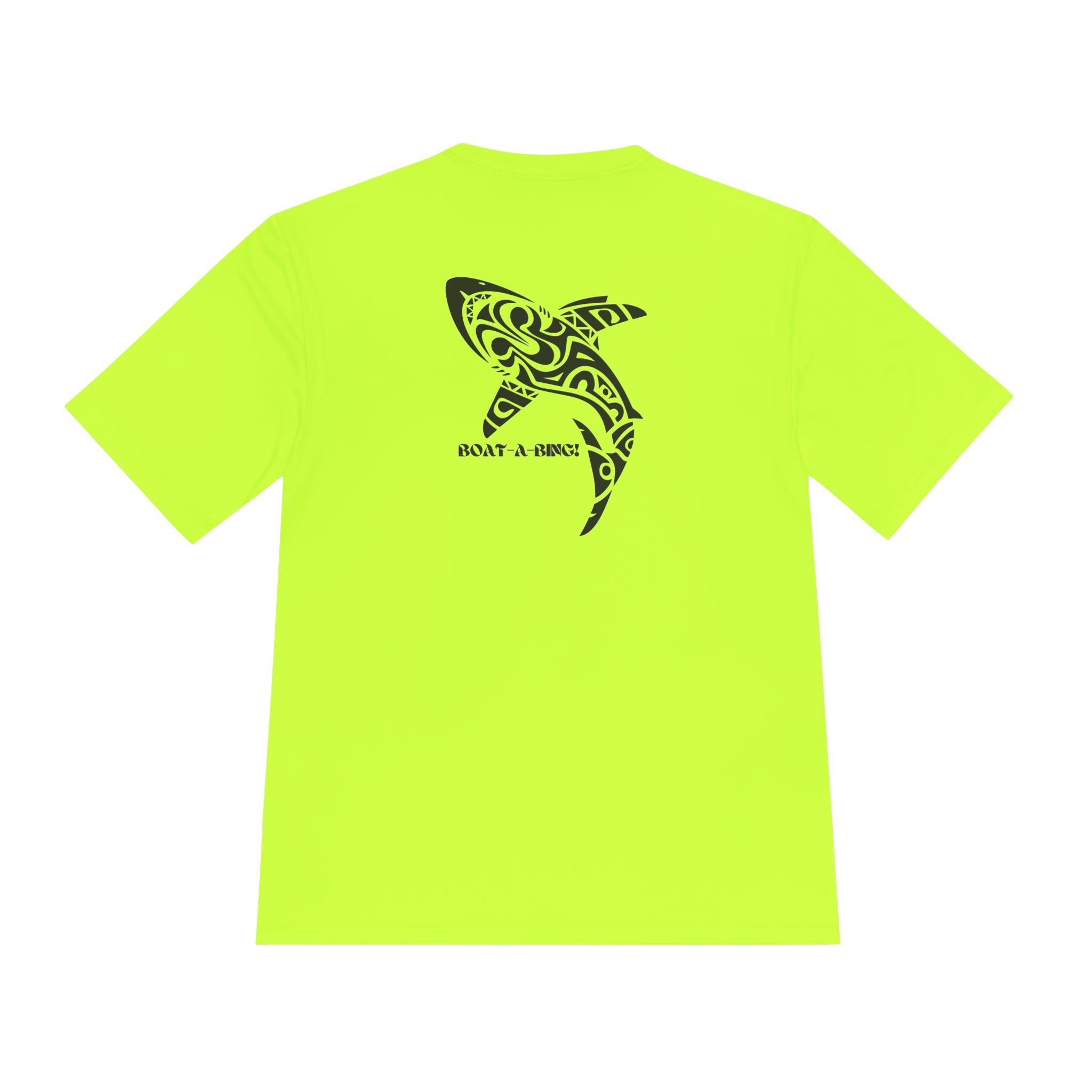 Boat-A-Bing Tiki Shark moisture-wicking performance boating tee, back print