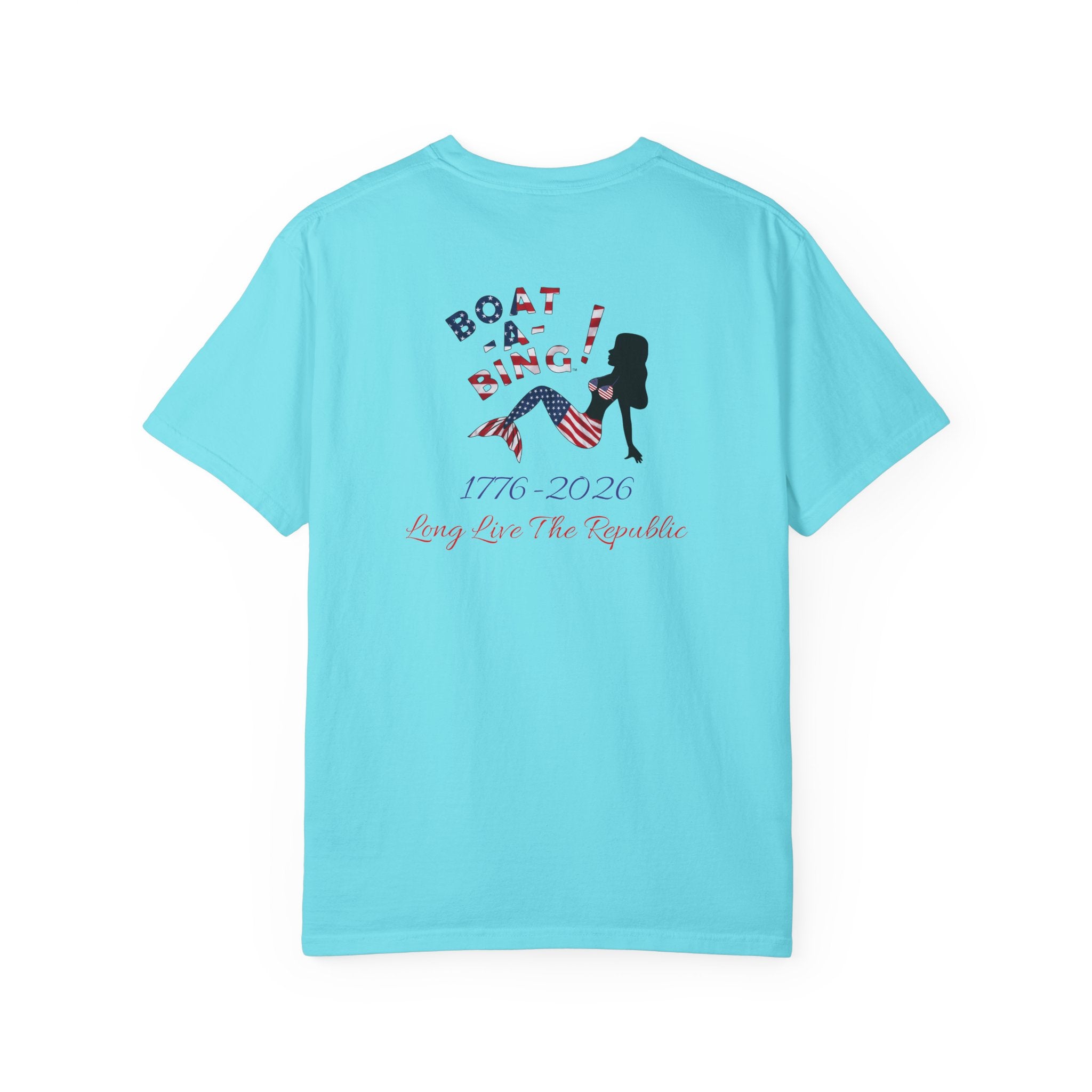 Boat-A-Bing Sirena USA 250 red white and blue limited edition mermaid garment-dyed cotton tee, back print