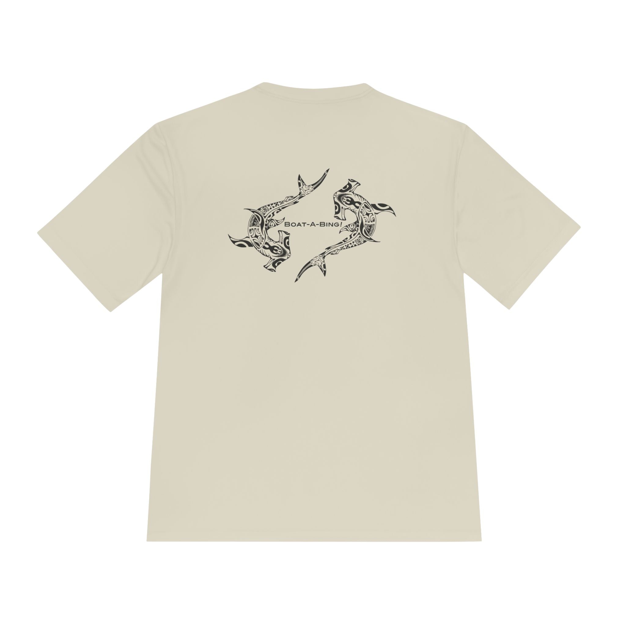 Boat-A-Bing Hammerheads hammerhead sharks moisture-wicking performance boating tee, original hand-drawn back print