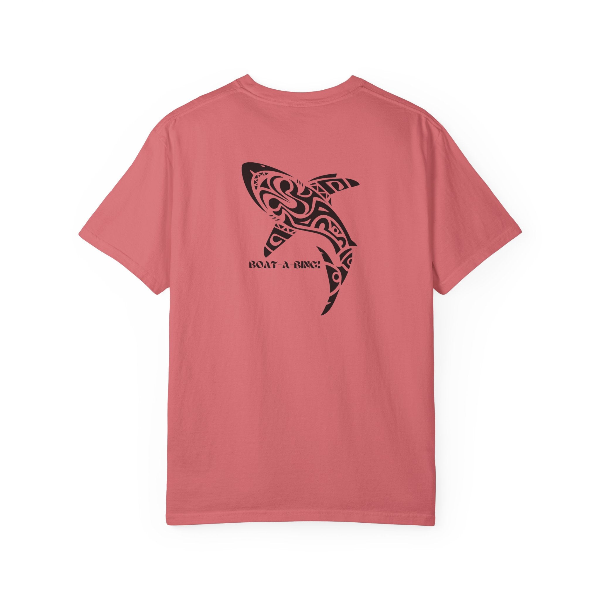 Boat-A-Bing Tiki Shark garment-dyed cotton boating tee, back print
