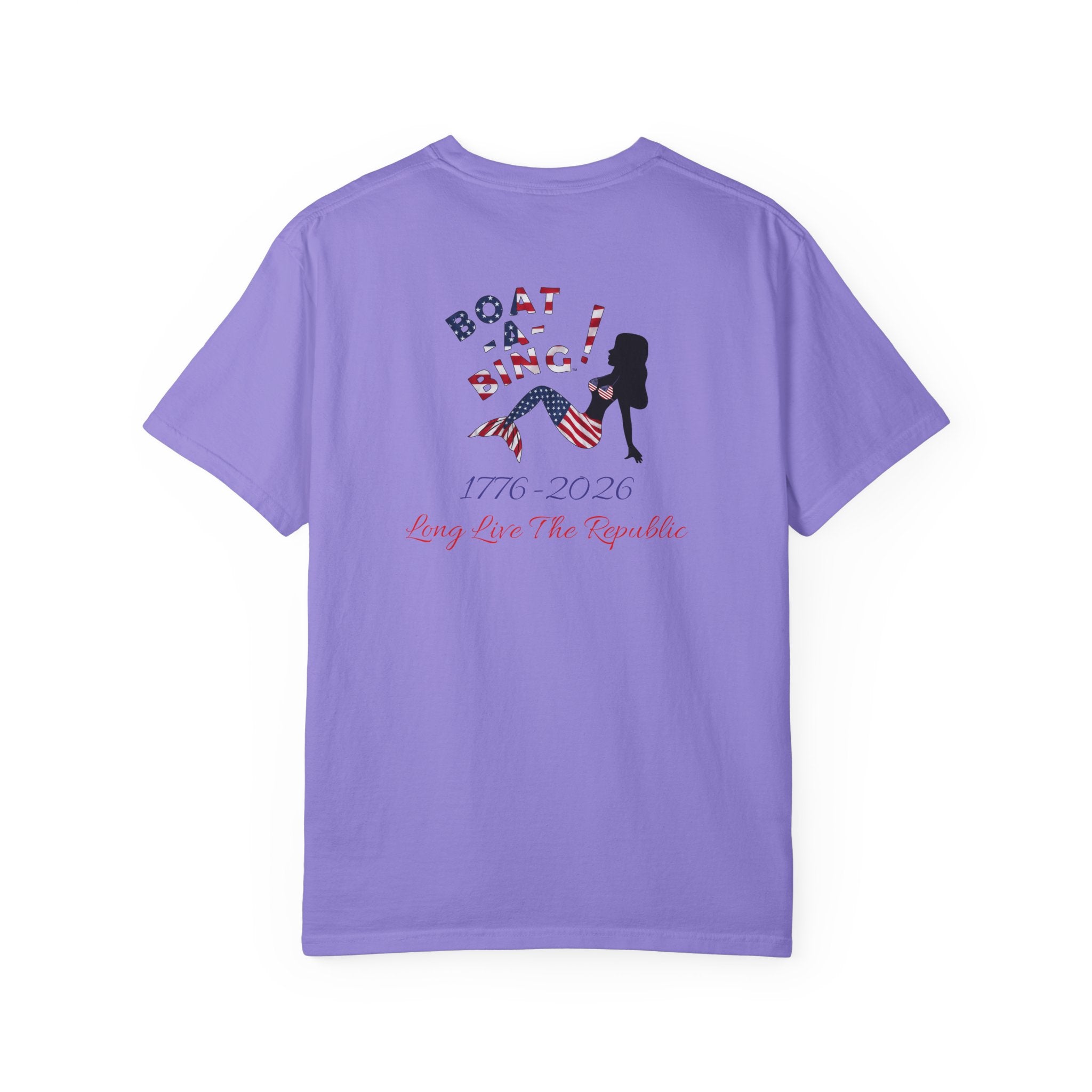 Boat-A-Bing Sirena USA 250 red white and blue limited edition mermaid garment-dyed cotton tee, back print