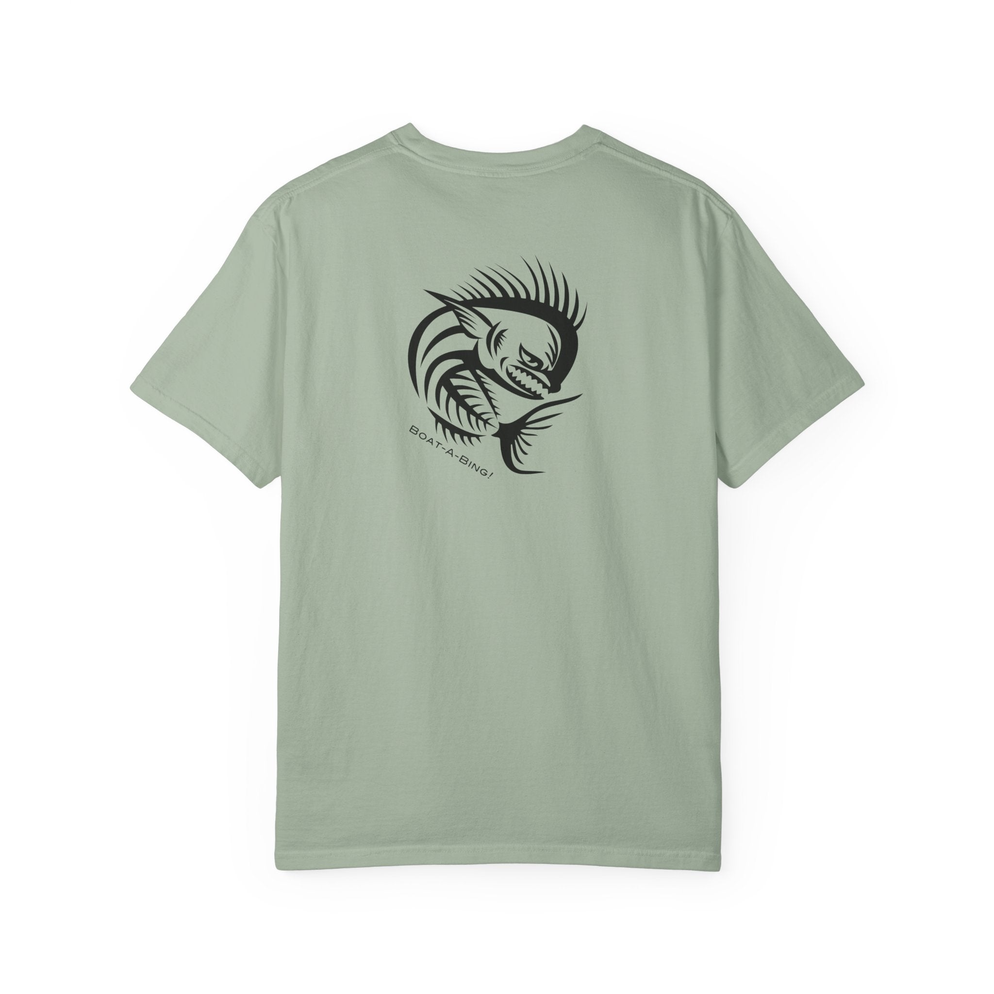 Boat-A-Bing Angry Mahi garment-dyed cotton boating and fishing tee, back print