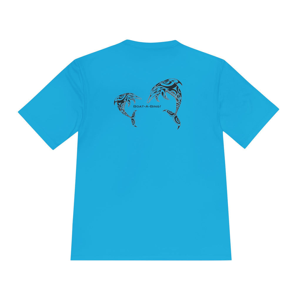 Boat-A-Bing dolphins moisture-wicking performance boating tee, back print