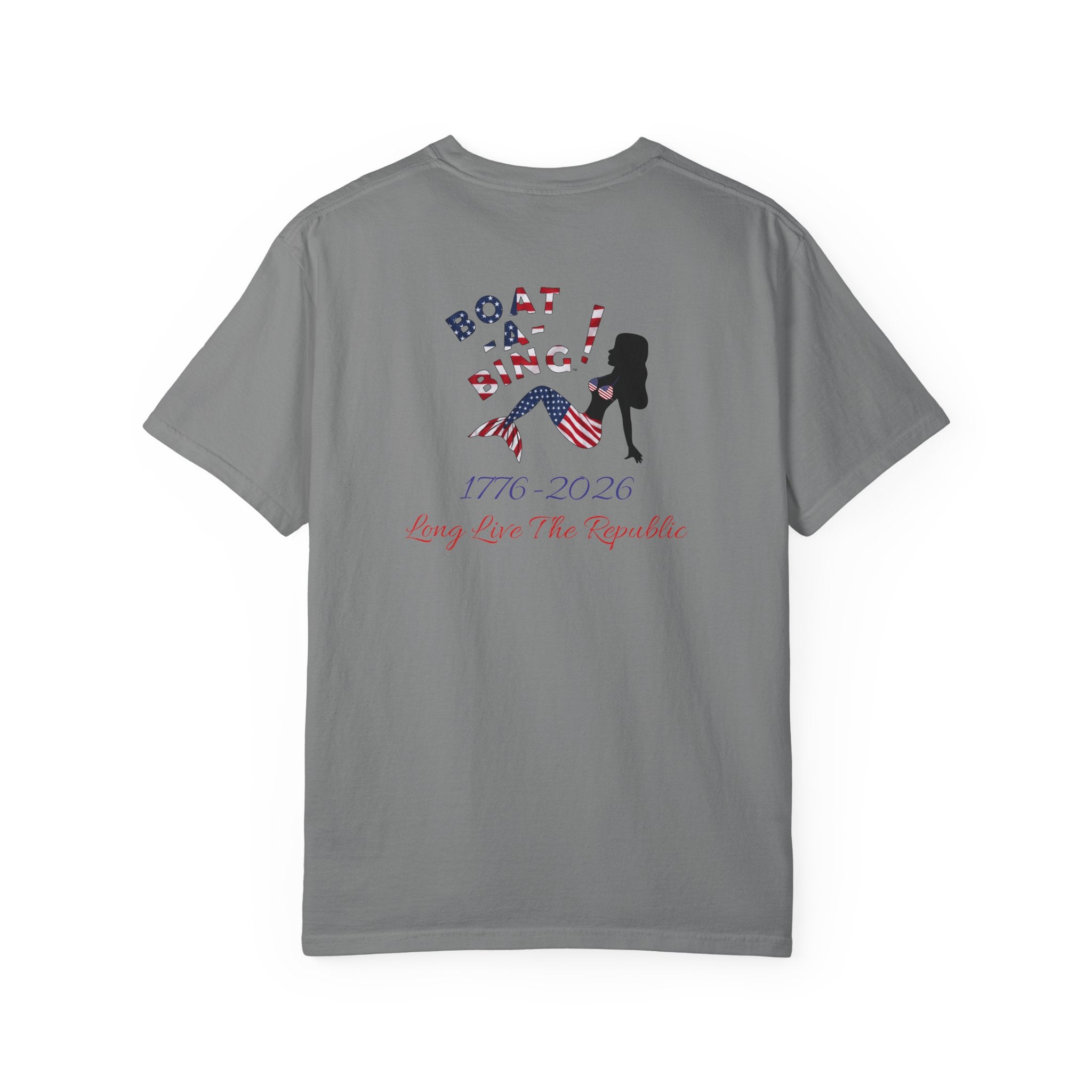 Boat-A-Bing Sirena USA 250 red white and blue limited edition mermaid garment-dyed cotton tee, back print