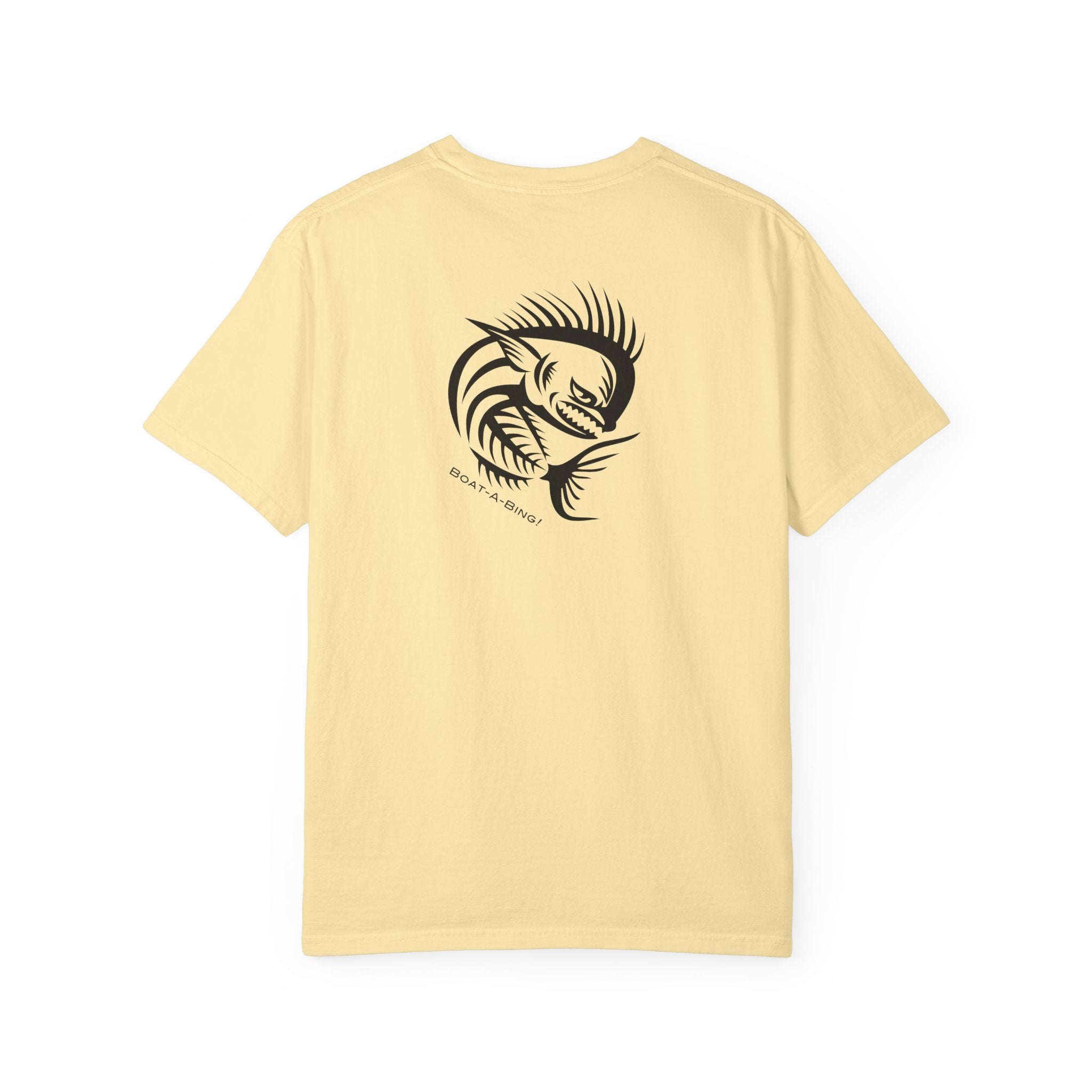 Boat-A-Bing Angry Mahi garment-dyed cotton boating and fishing tee, back print