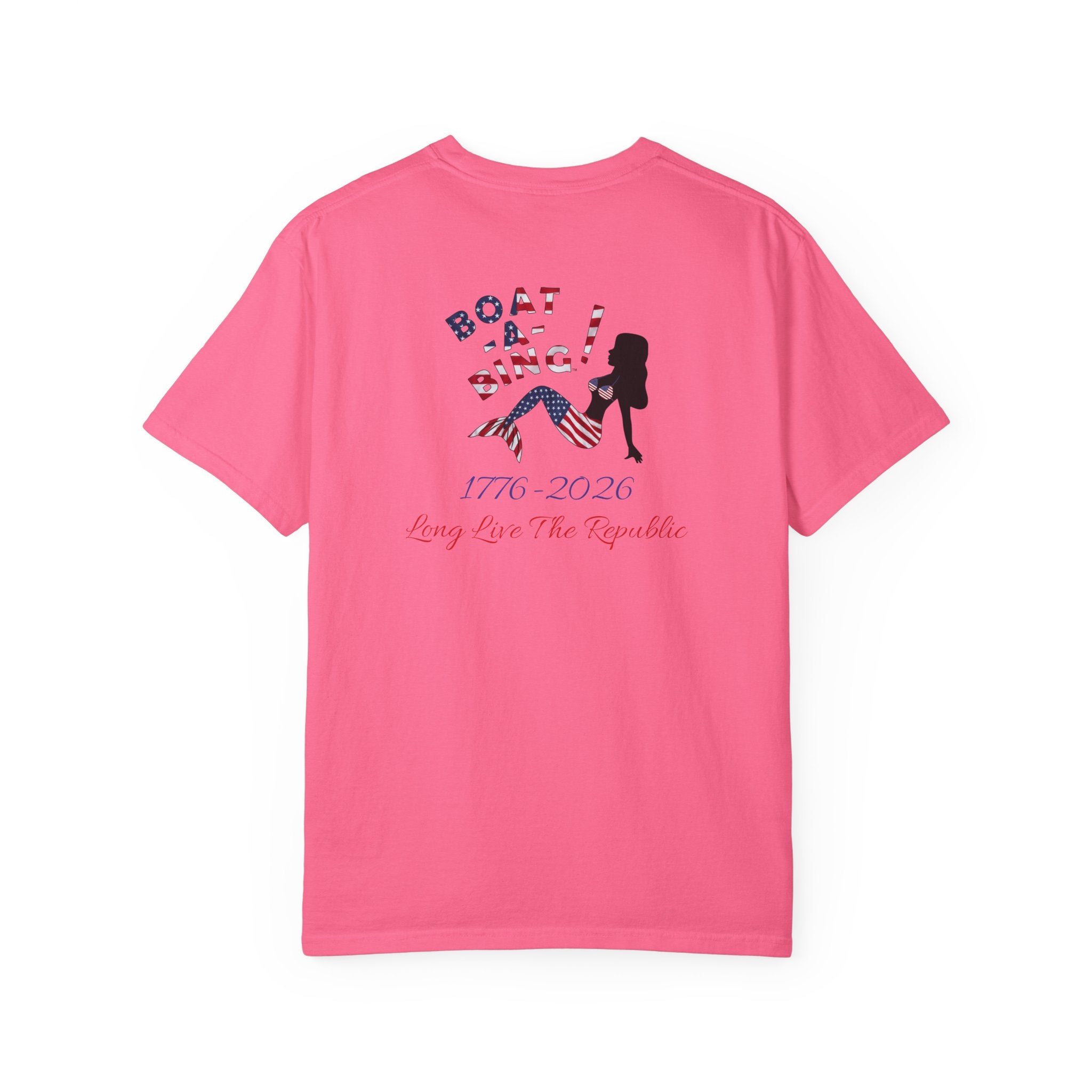 Boat-A-Bing Sirena USA 250 red white and blue limited edition mermaid garment-dyed cotton tee, back print