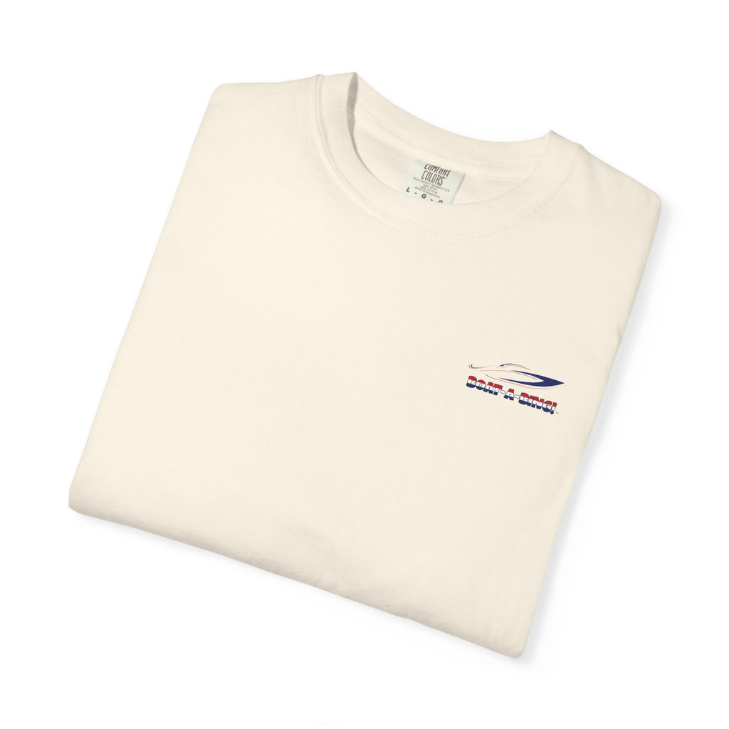 Boat-A-Bing Sirena USA 250 red white and blue limited edition mermaid garment-dyed cotton tee, back print