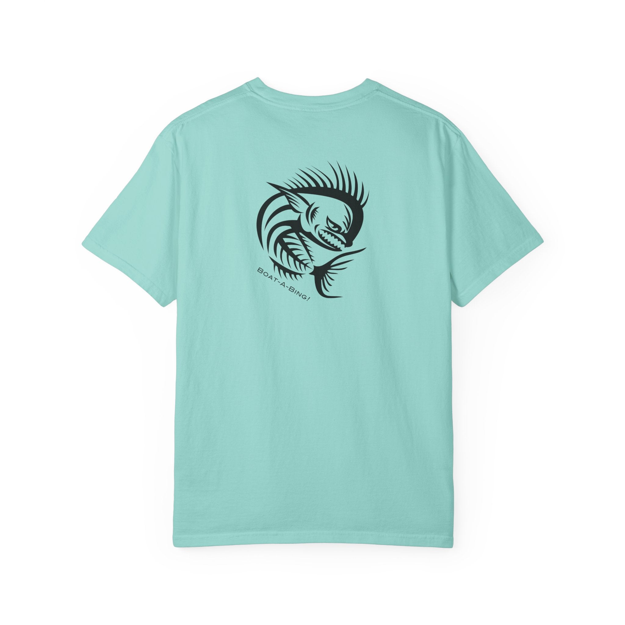 Boat-A-Bing Angry Mahi garment-dyed cotton boating and fishing tee, back print