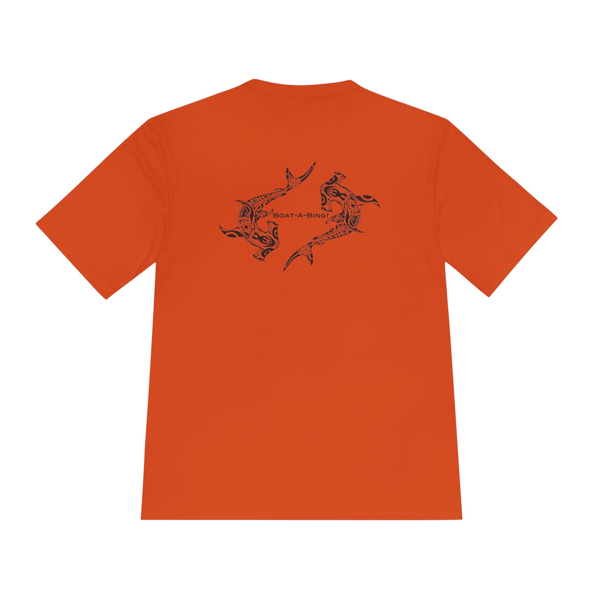 Boat-A-Bing Hammerheads hammerhead sharks moisture-wicking performance boating tee, original hand-drawn back print
