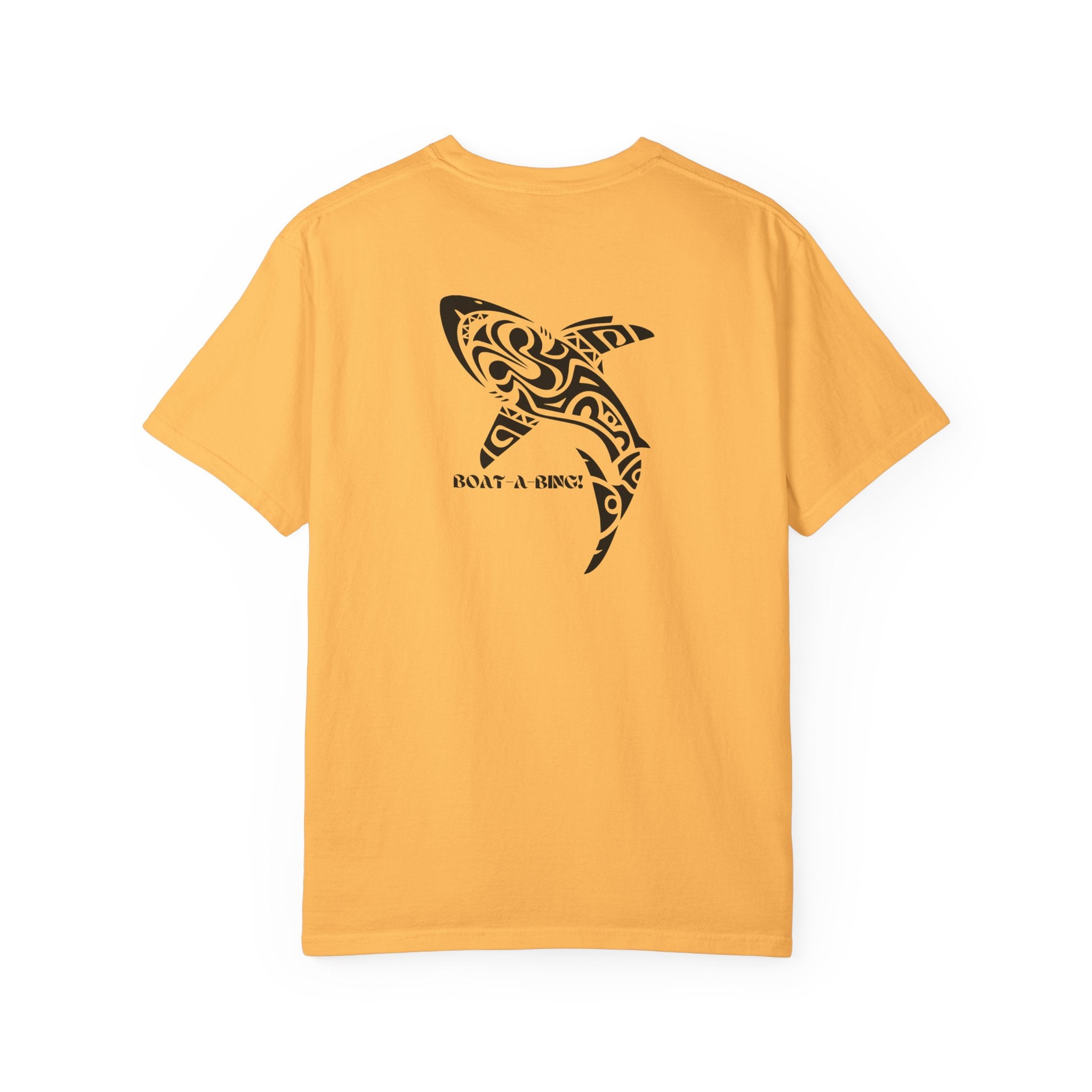 Boat-A-Bing Tiki Shark garment-dyed cotton boating tee, back print
