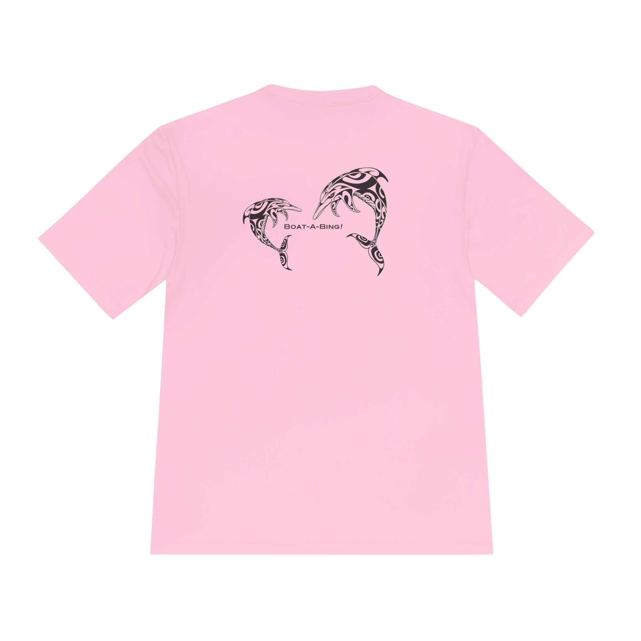 Boat-A-Bing dolphins moisture-wicking performance boating tee, back print