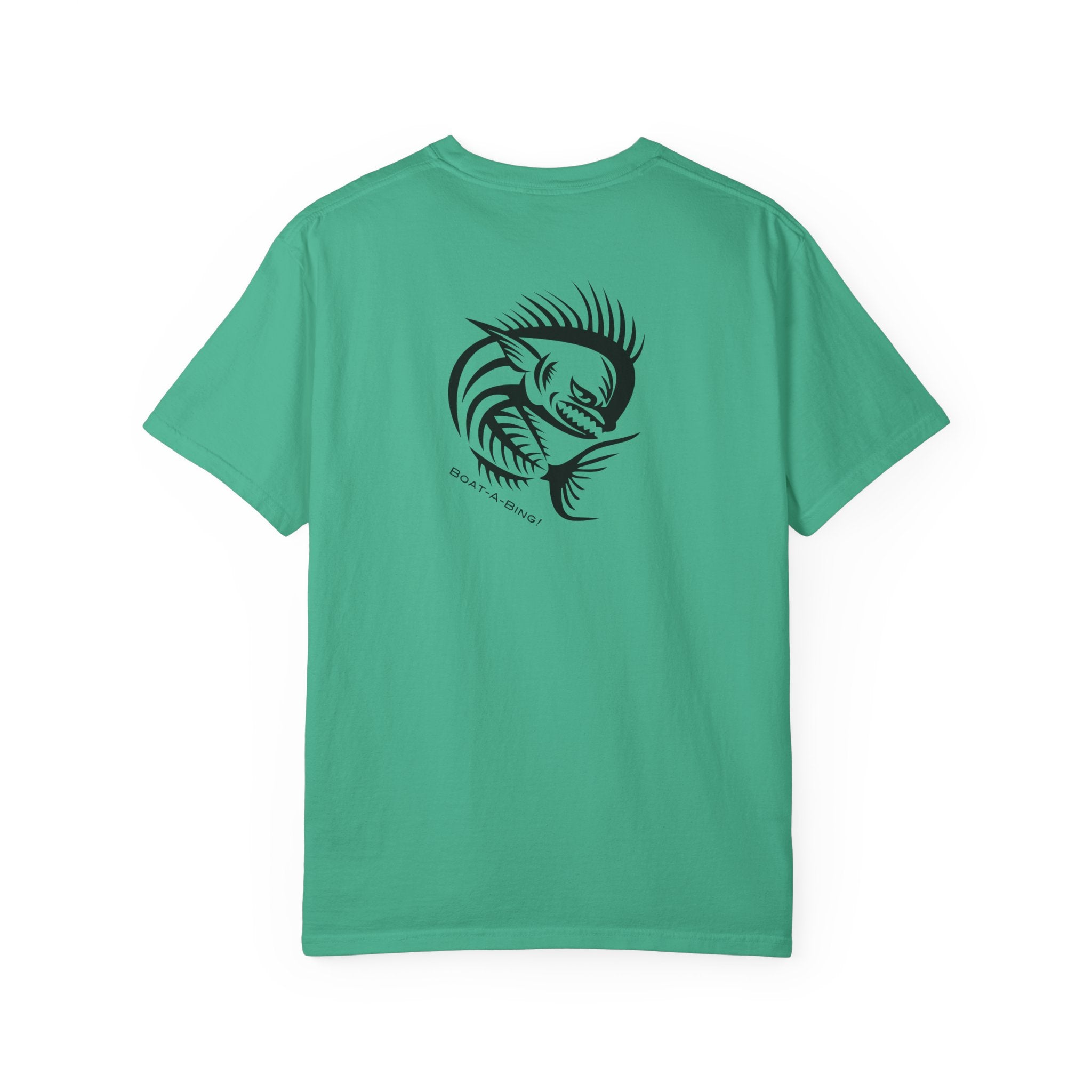 Boat-A-Bing Angry Mahi garment-dyed cotton boating and fishing tee, back print