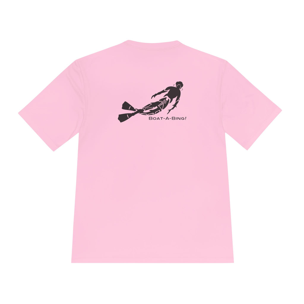 Boat-A-Bing Bottom Time diver moisture-wicking performance boating tee, back print