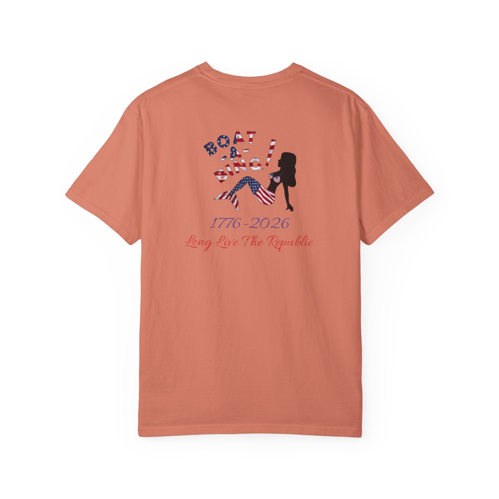 Boat-A-Bing Sirena USA 250 red white and blue limited edition mermaid garment-dyed cotton tee, back print