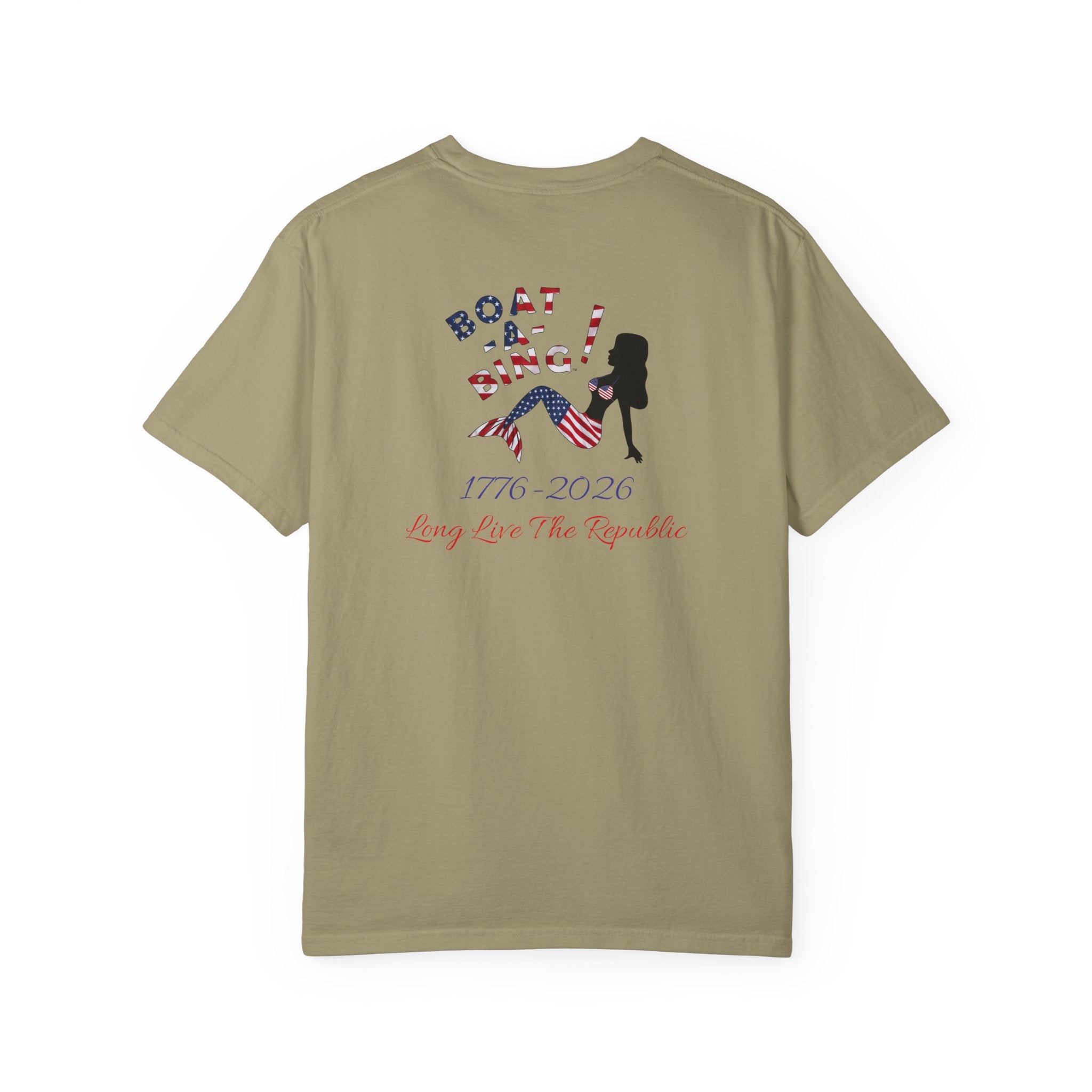 Boat-A-Bing Sirena USA 250 red white and blue limited edition mermaid garment-dyed cotton tee, back print