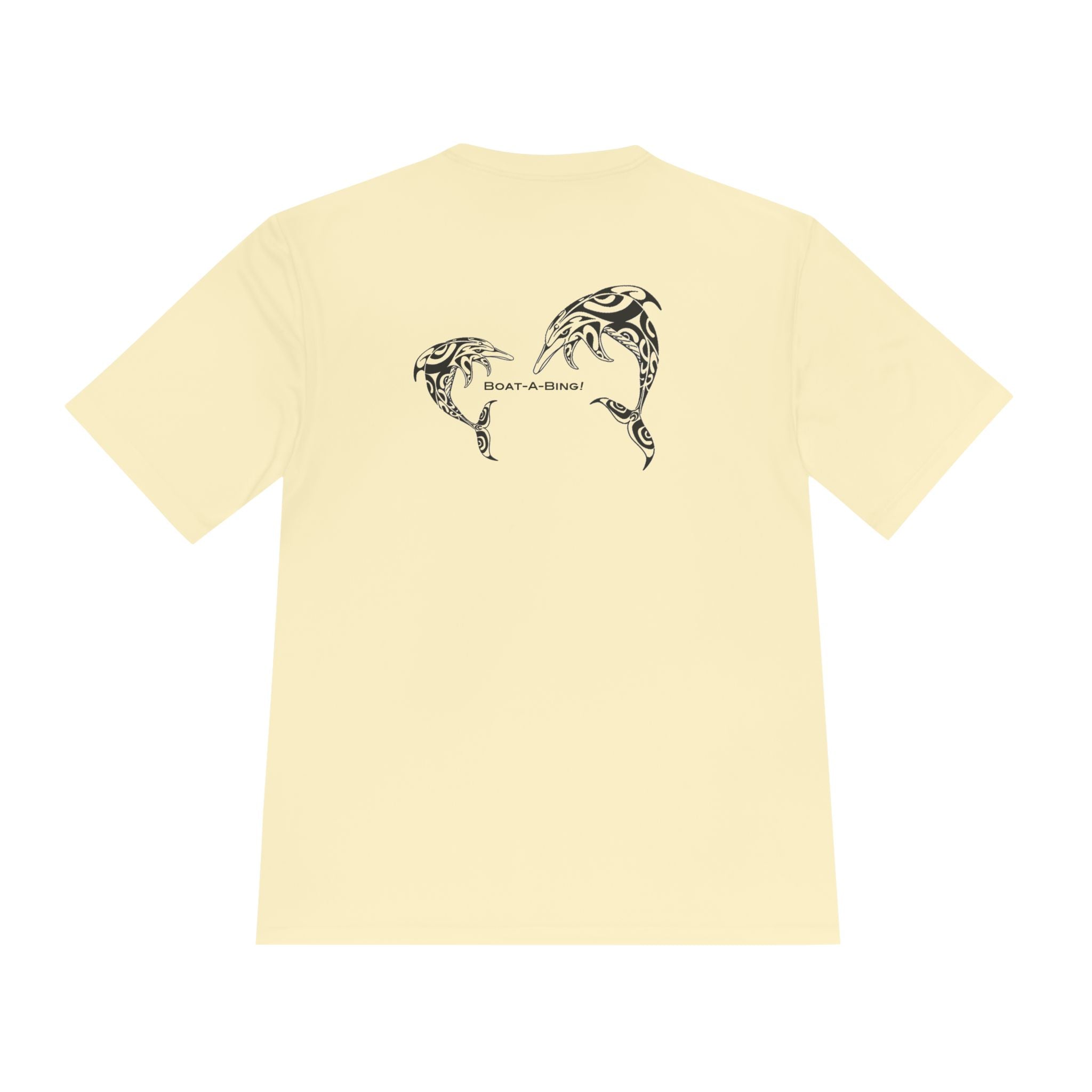 Boat-A-Bing dolphins moisture-wicking performance boating tee, back print