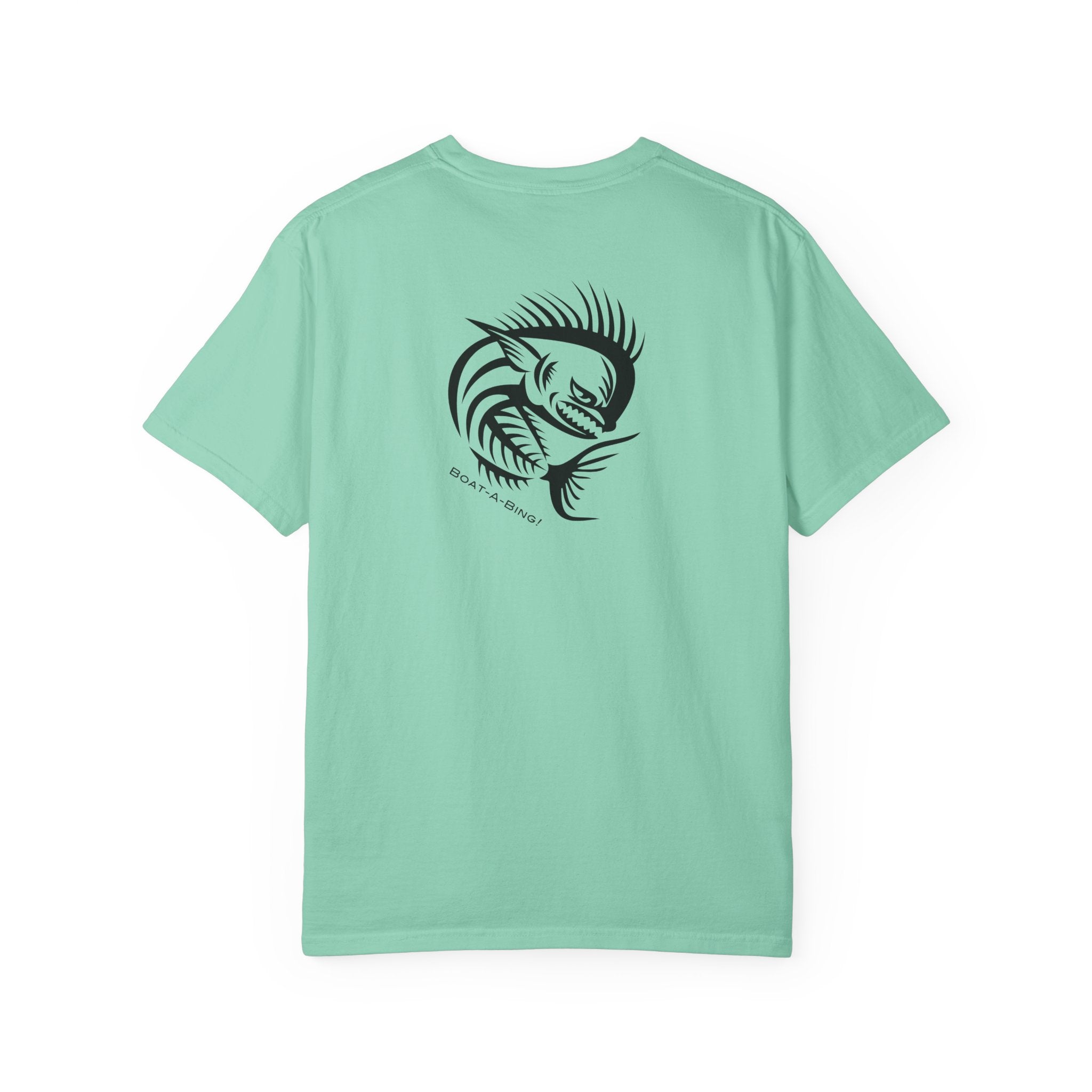 Boat-A-Bing Angry Mahi garment-dyed cotton boating and fishing tee, back print