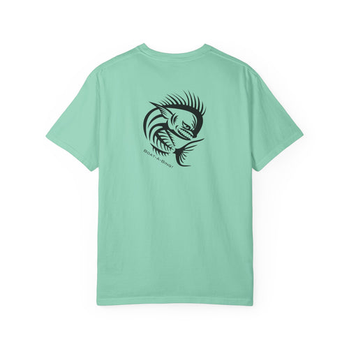Boat-A-Bing Angry Mahi garment-dyed cotton boating and fishing tee, back print