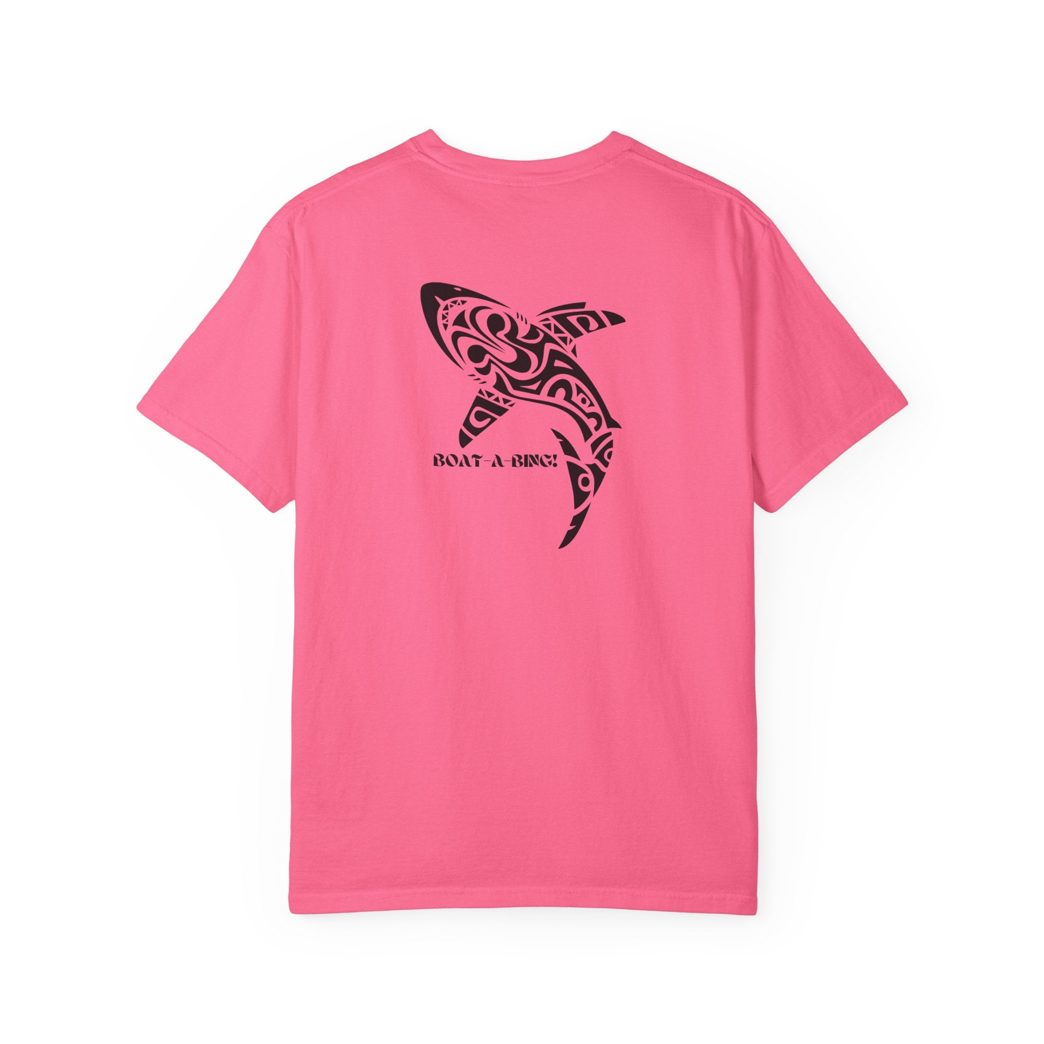 Boat-A-Bing Tiki Shark garment-dyed cotton boating tee, back print