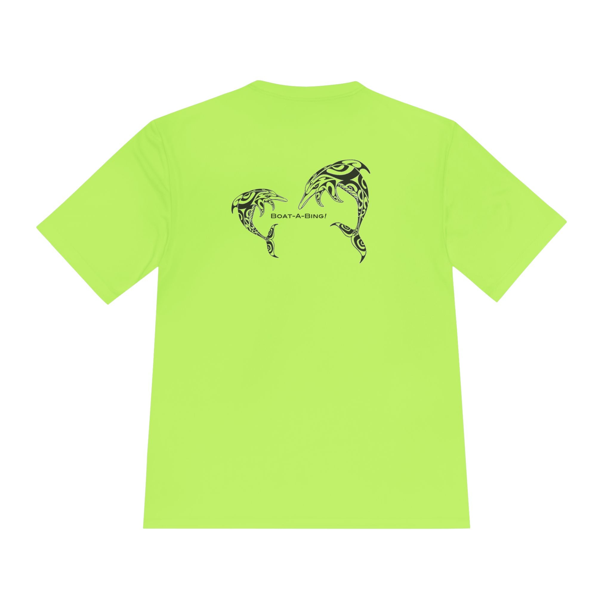 Boat-A-Bing dolphins moisture-wicking performance boating tee, back print