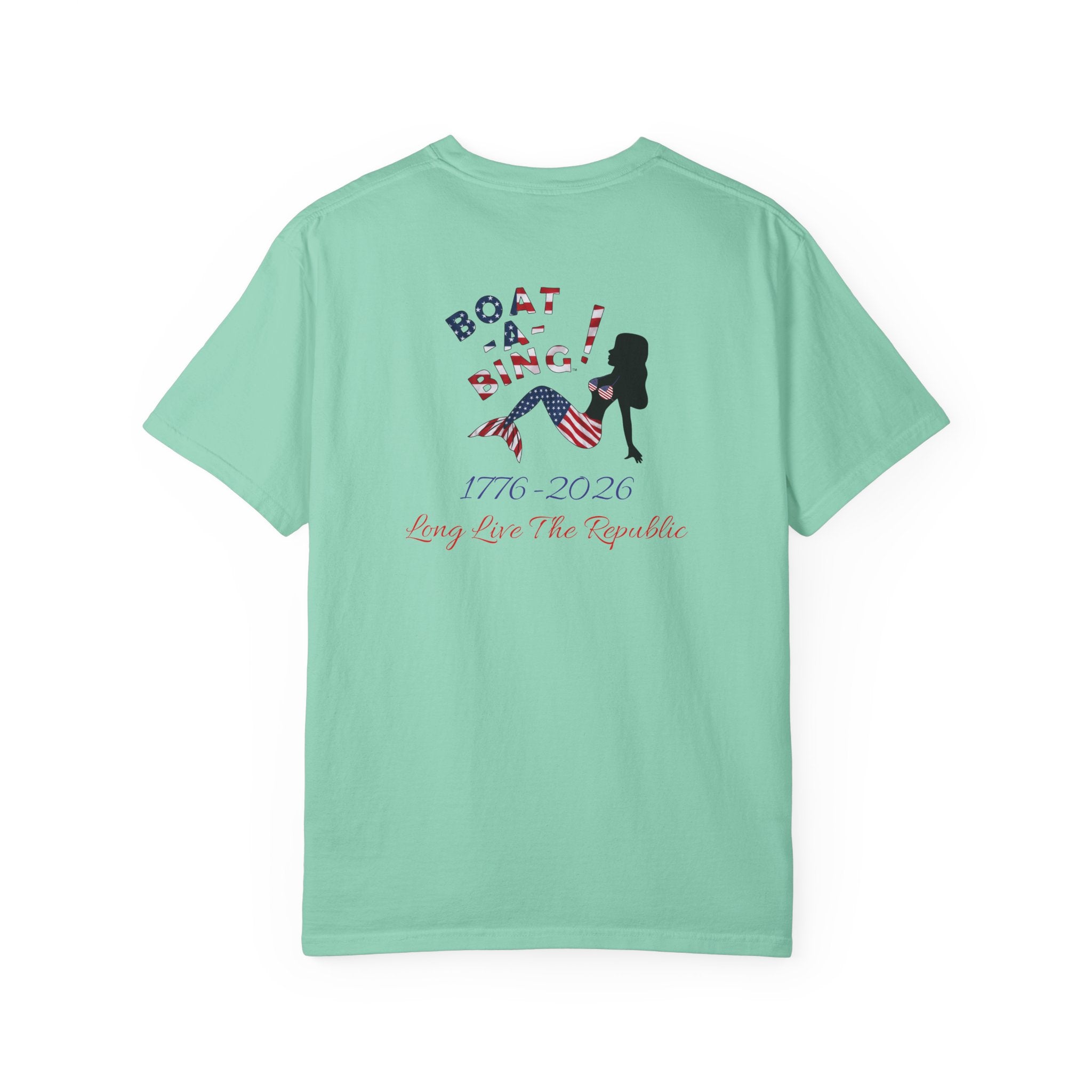 Boat-A-Bing Sirena USA 250 red white and blue limited edition mermaid garment-dyed cotton tee, back print
