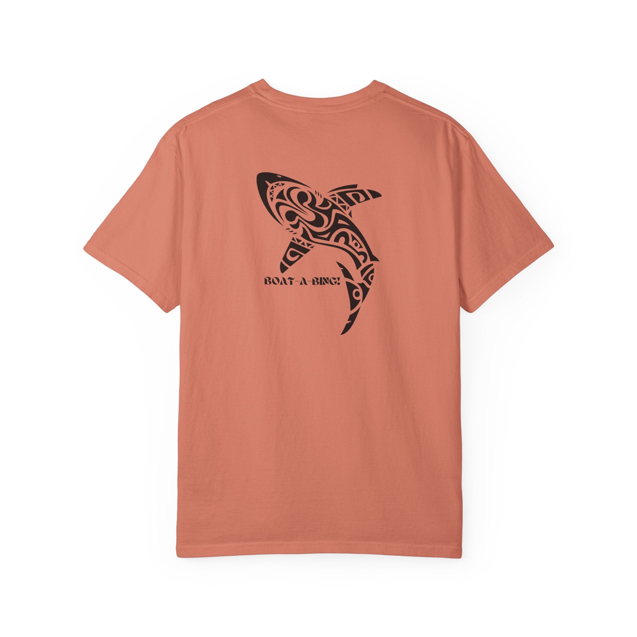 Boat-A-Bing Tiki Shark garment-dyed cotton boating tee, back print