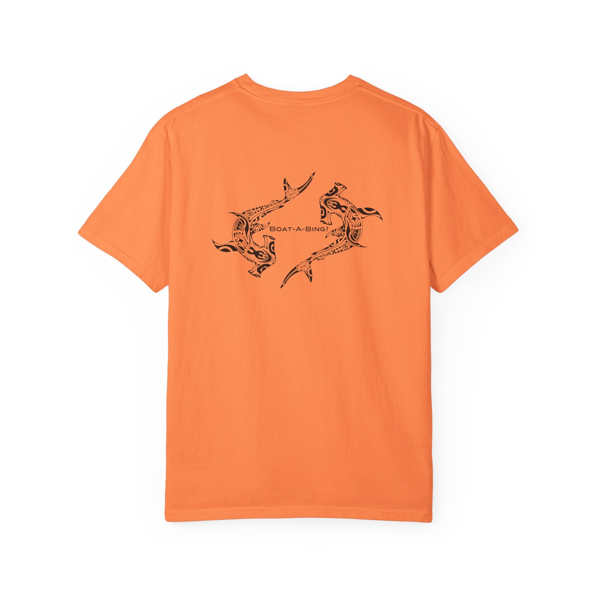 Boat-A-Bing Hammerheads hammerhead sharks garment-dyed cotton boating tee, original hand-drawn back print