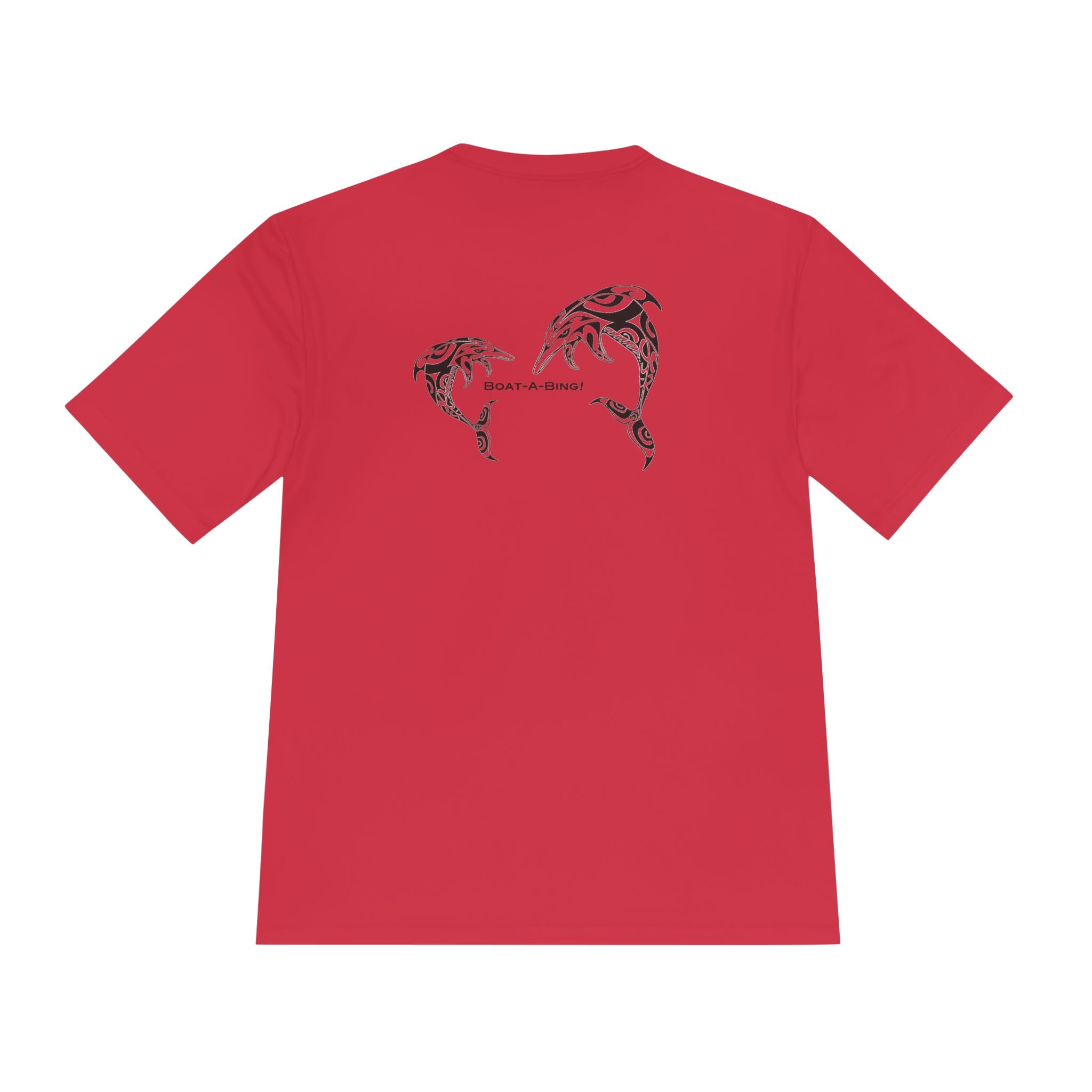 Boat-A-Bing dolphins moisture-wicking performance boating tee, back print