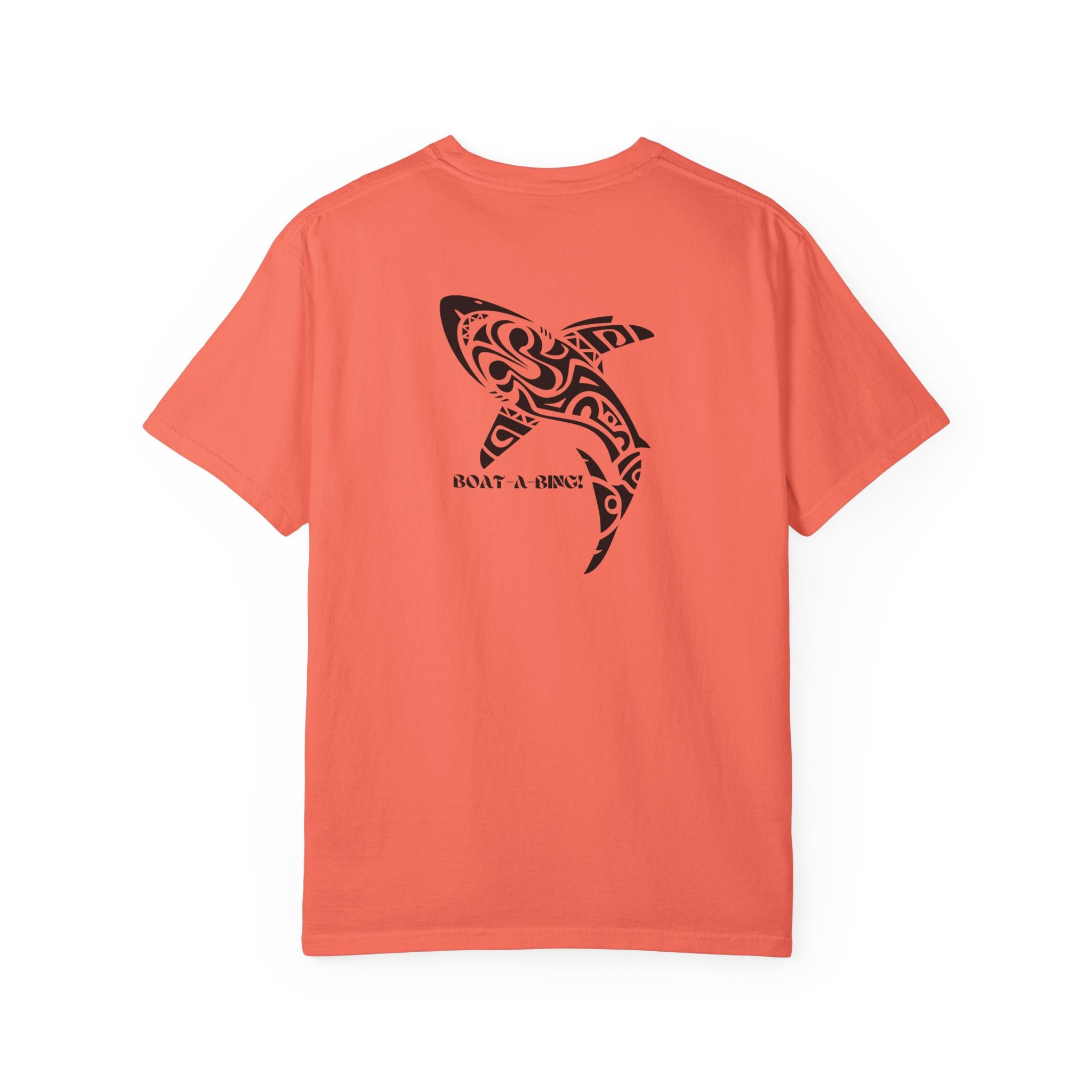 Boat-A-Bing Tiki Shark garment-dyed cotton boating tee, back print