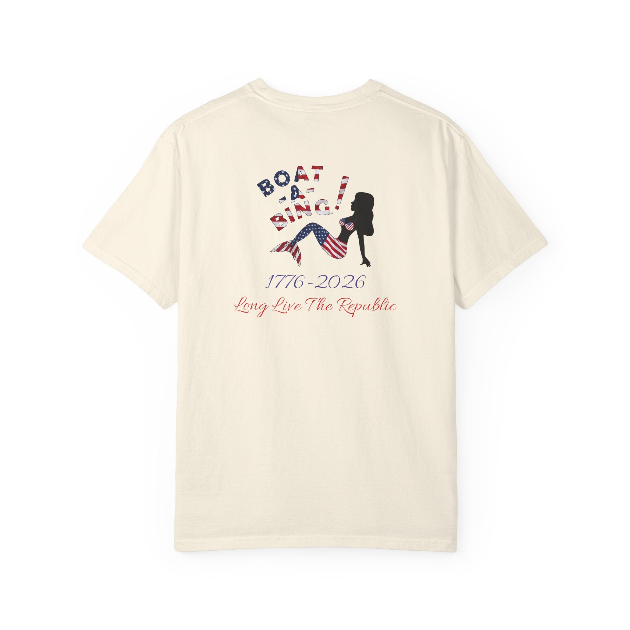 Boat-A-Bing Sirena USA 250 red white and blue limited edition mermaid garment-dyed cotton tee, back print