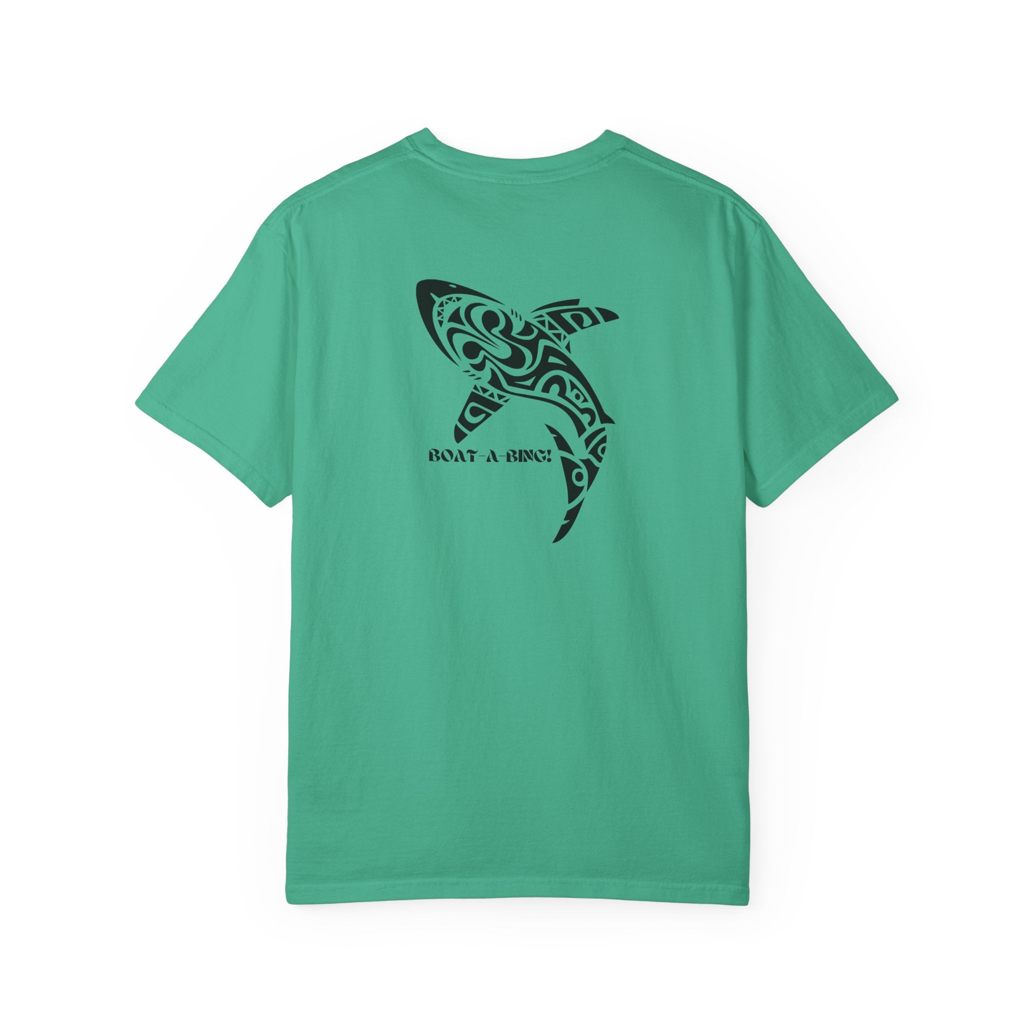 Boat-A-Bing Tiki Shark garment-dyed cotton boating tee, back print