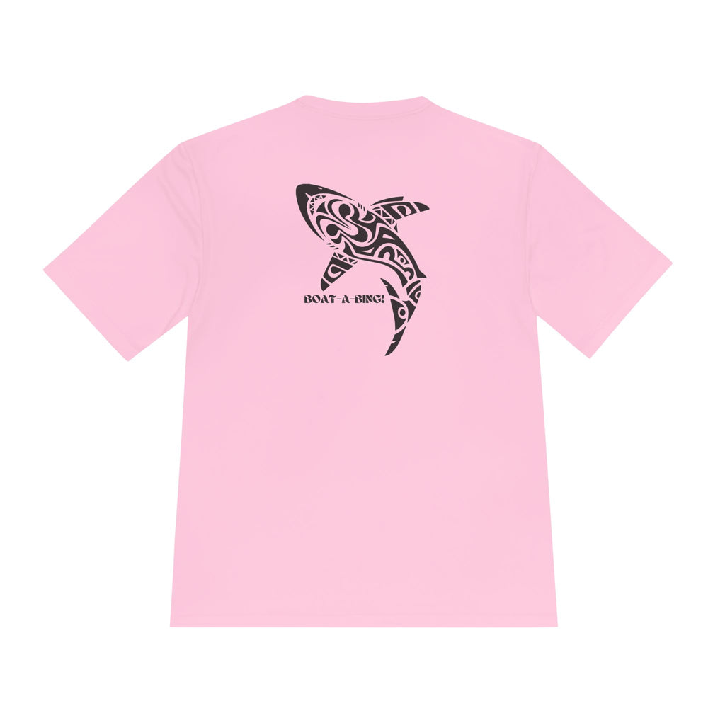 Boat-A-Bing Tiki Shark moisture-wicking performance boating tee, back print