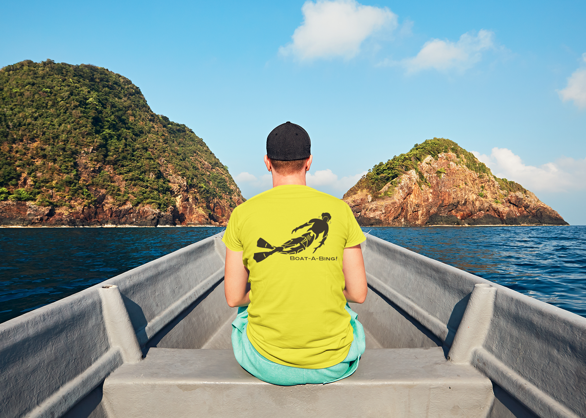 Boat-A-Bing Bottom Time diver garment-dyed cotton boating tee, back print