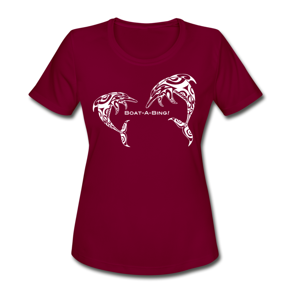 Women's Dolphin Moisture Wicking Performance T-Shirt - burgundy
